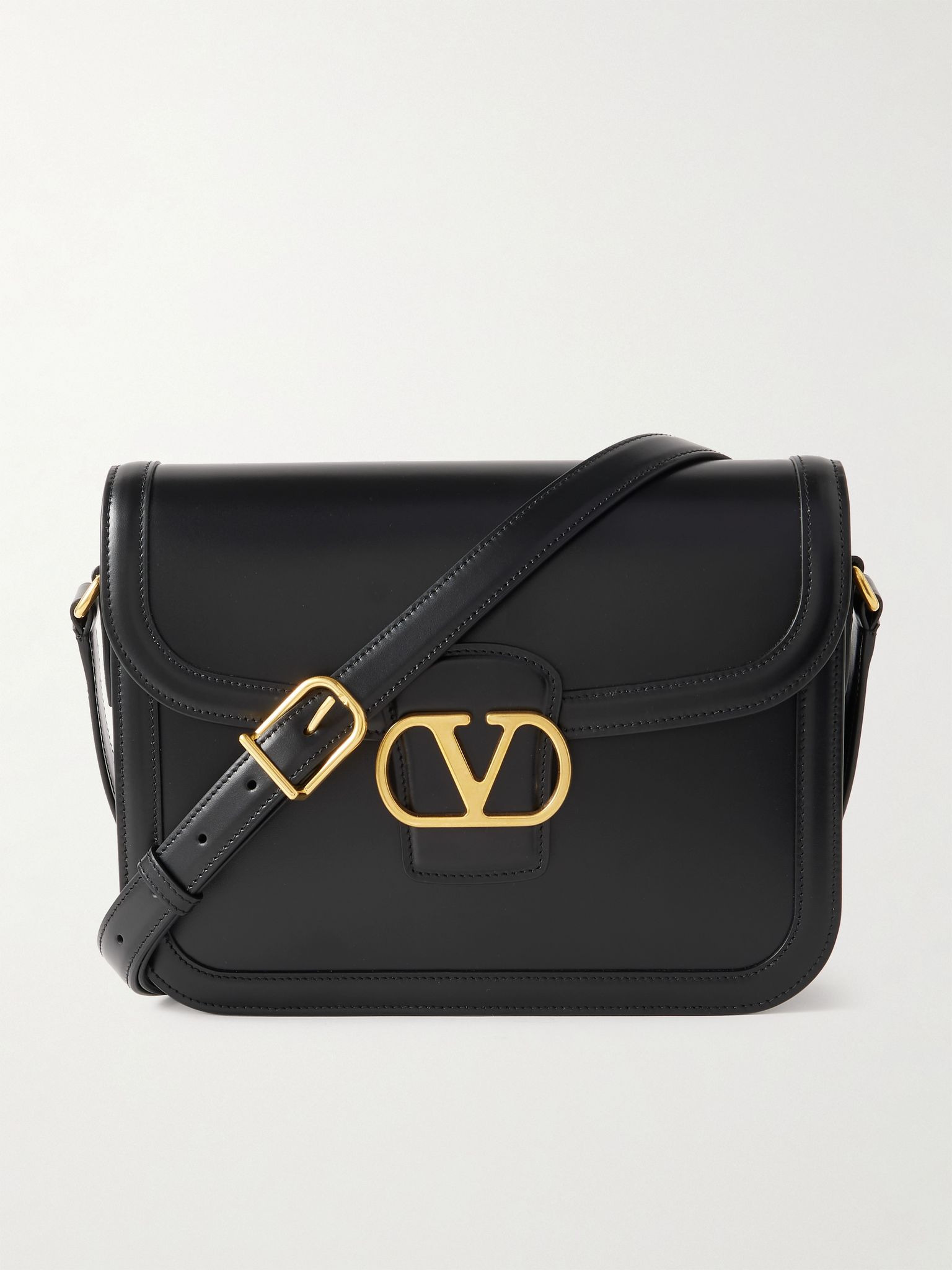 VLogo Leather Shoulder Bag Black - 1