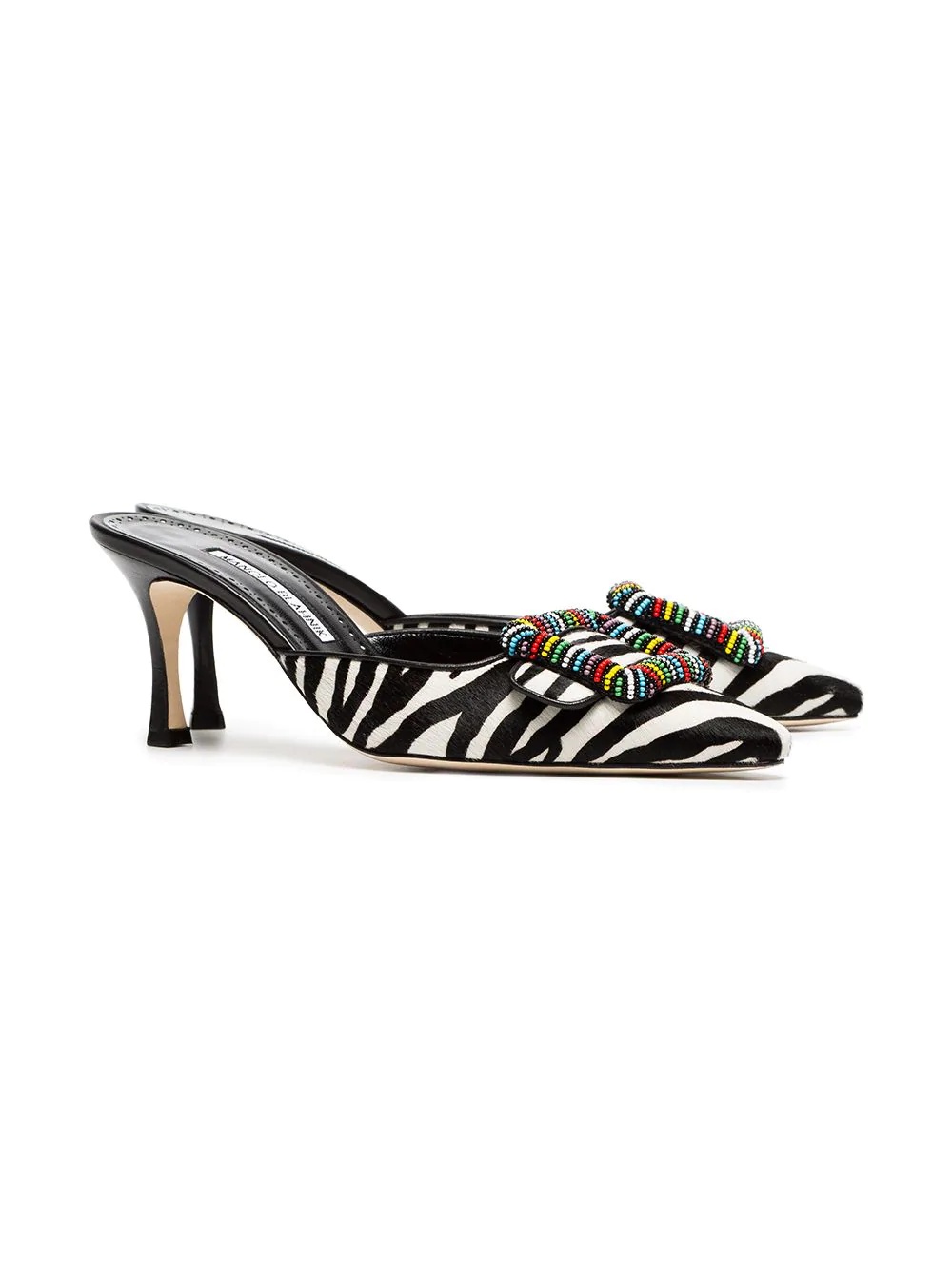 black and white Mafrisa 70 zebra ponyskin mules - 3