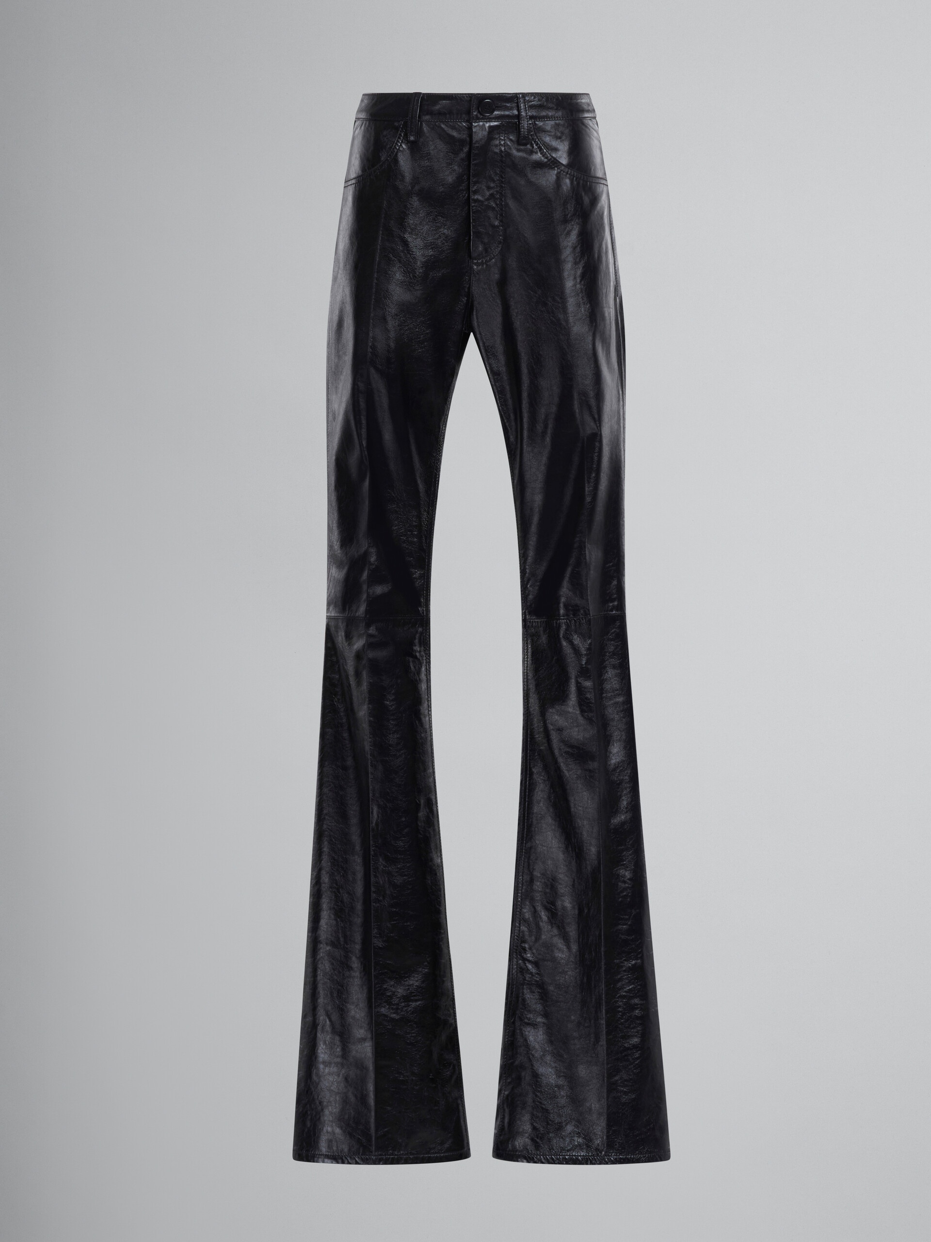 BLACK FLARED TROUSERS IN ULTRALIGHT NAPLAK LEATHER - 1