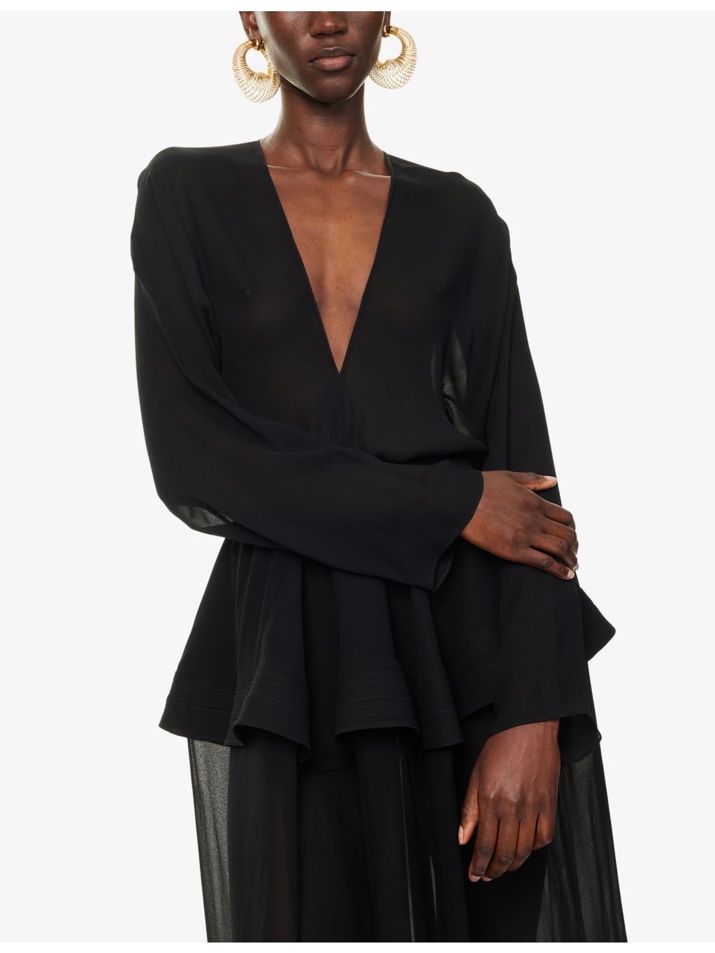 Cinched Plunge-V-Neck Woven Maxi Dress - 5