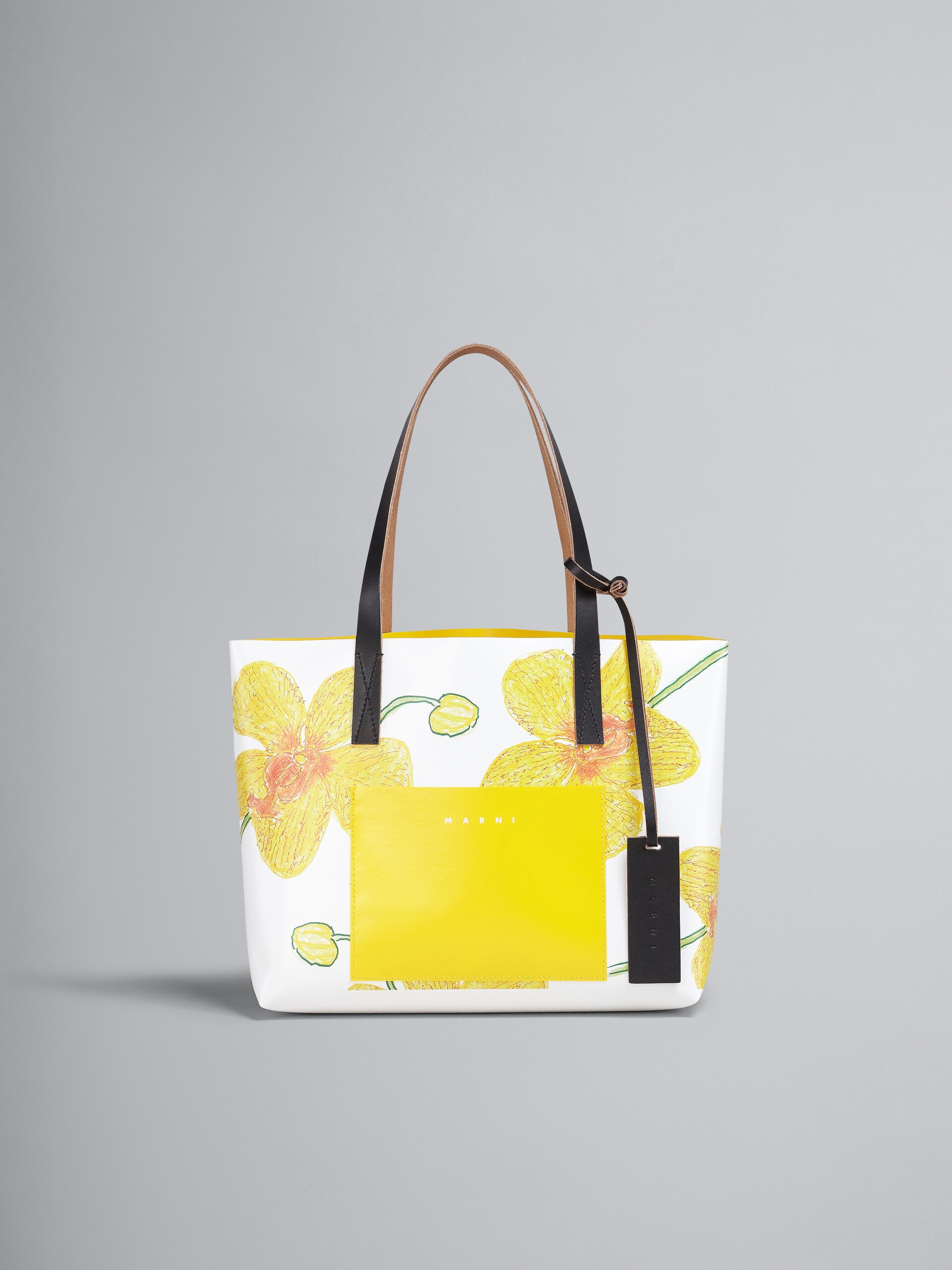 ORCHIDS PRINT YELLOW SHOPPING BAG - 1