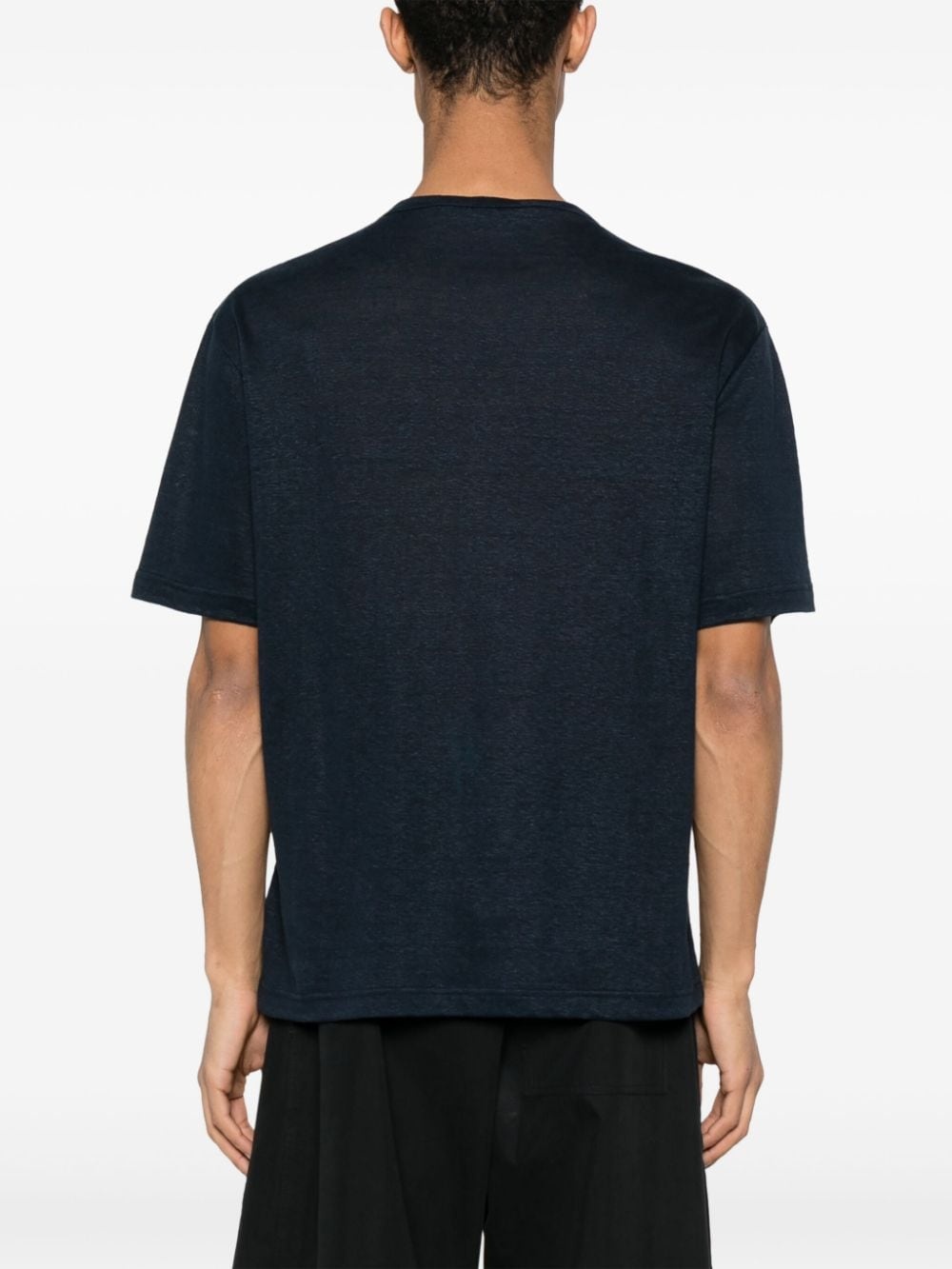 logo-embroidered linen T-shirt - 4