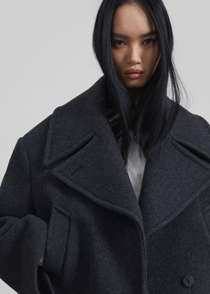 Aumale Cropped Wool Peacoat - Charcoal 3