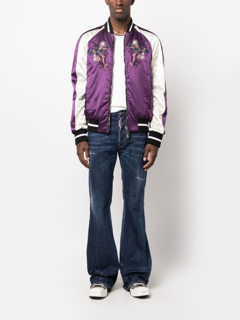 floral-embroidered bomber jacket - 2