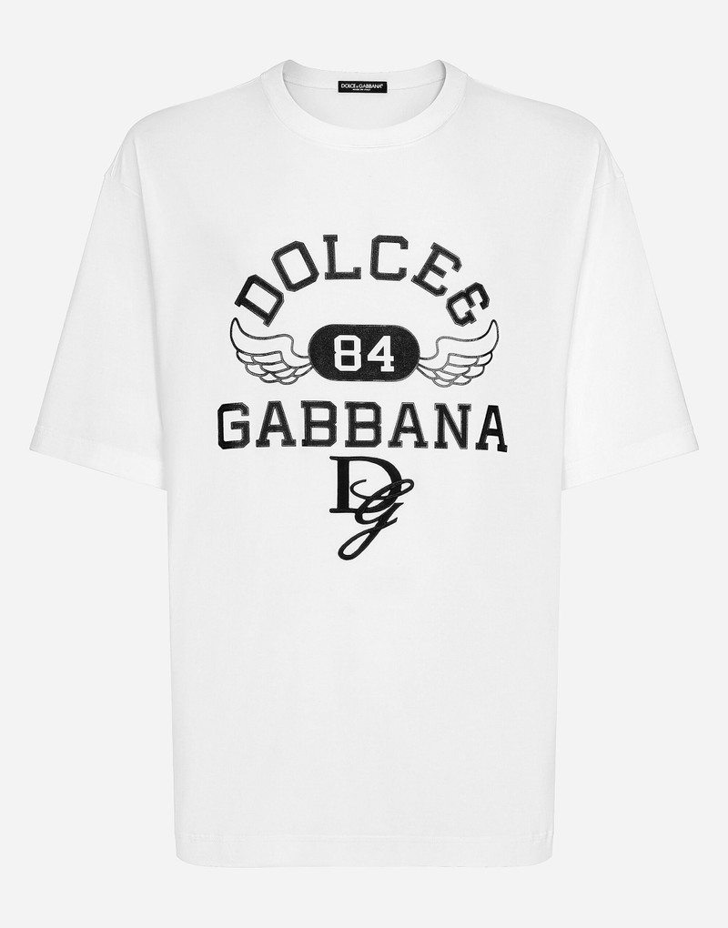 Cotton round-neck T-shirt with Dolce&Gabbana logo - 1