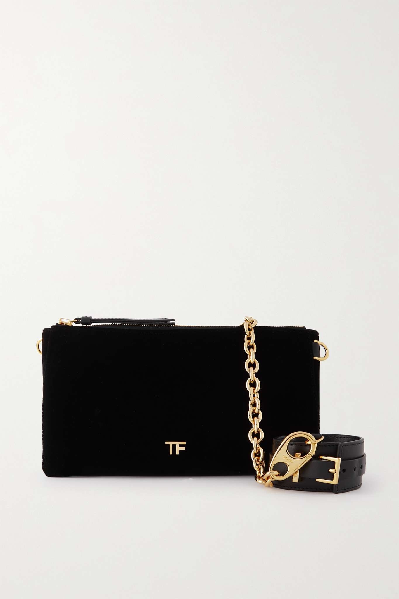 Carine leather-trimmed velvet clutch - 1