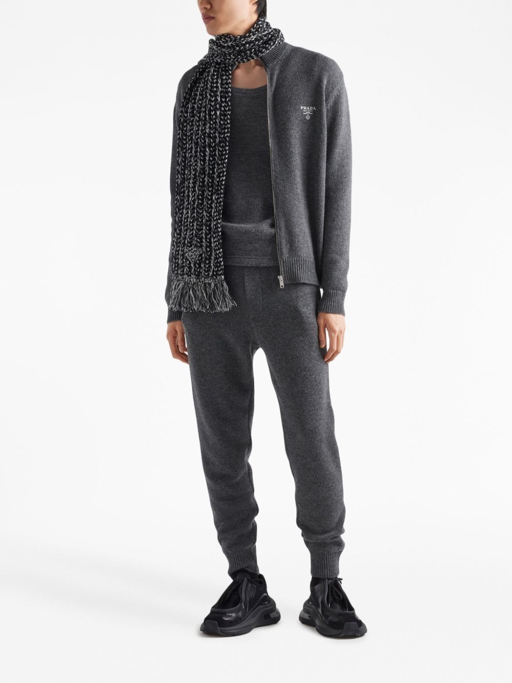 logo-embroidered knitted cashmere trousers - 2