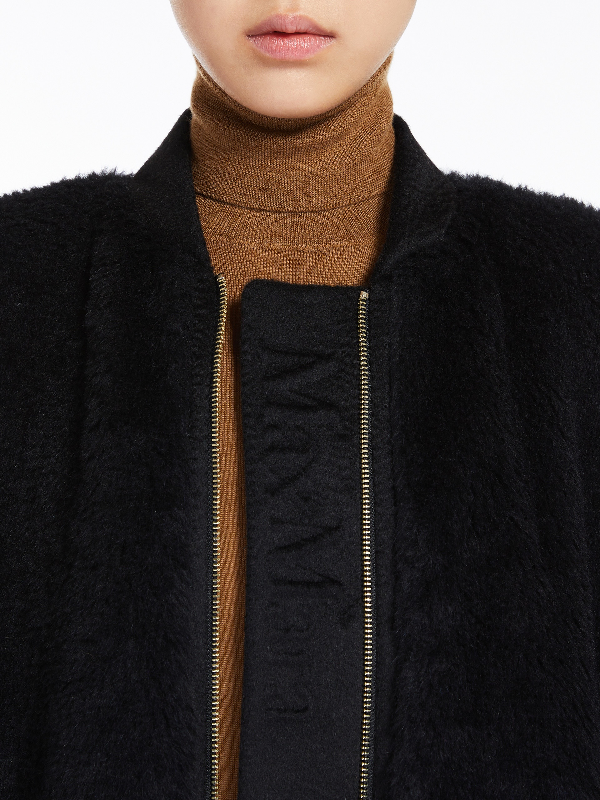 BRIOSE1 Alpaca and wool Teddy fabric bomber jacket cape - 6