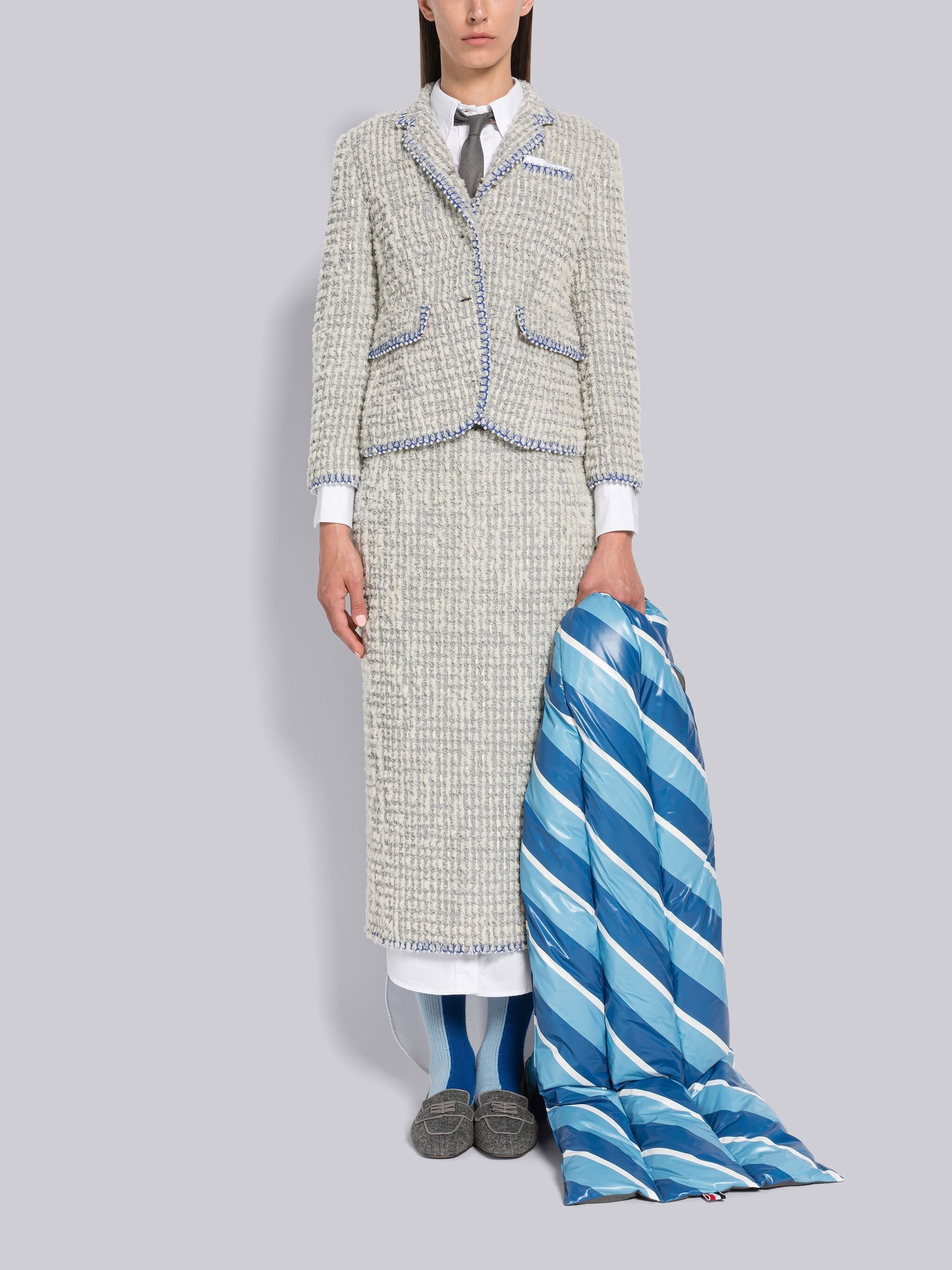 Blanket Stitch Tweed Low Rise Pencil Skirt - 4
