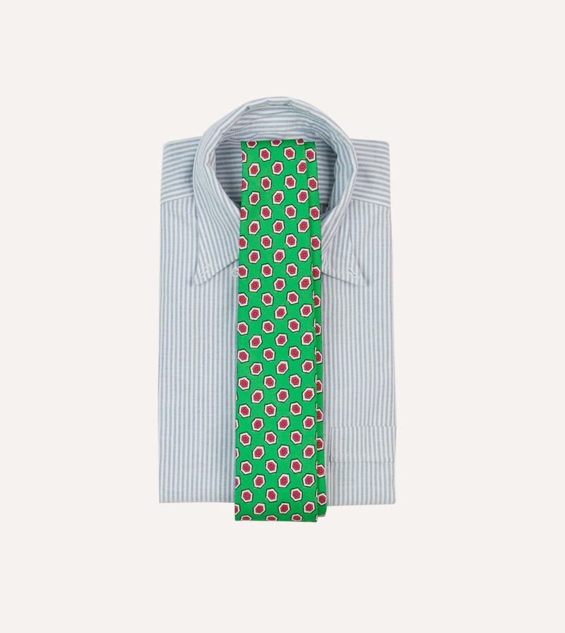 Drake's Green Hexagon Tile Print Silk Self-Tipped Tie outlook