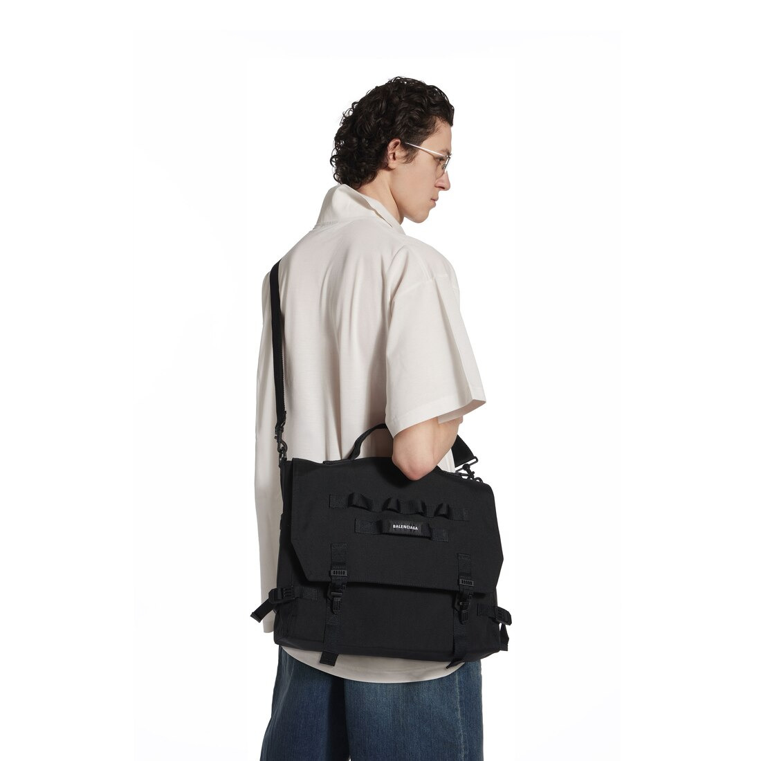Men's Army Large Messenger Bag in Black - 9