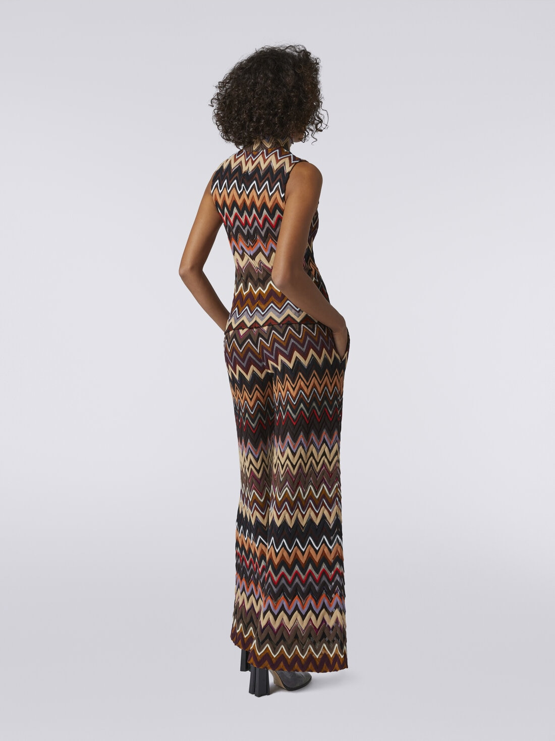 Palazzo trousers in wool and viscose with zigzag pattern - 4