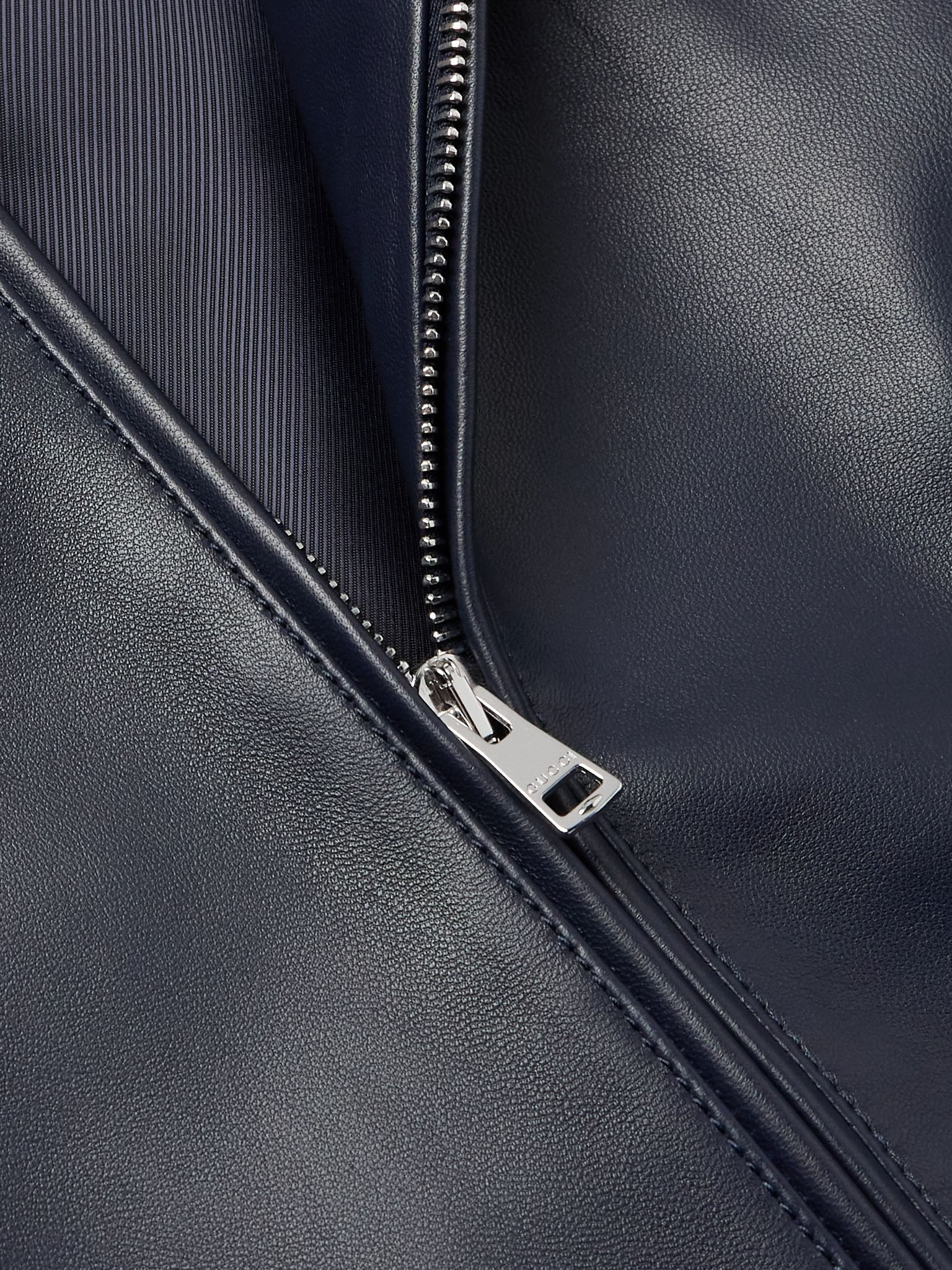 Leather Bomber Jacket Blue - 4