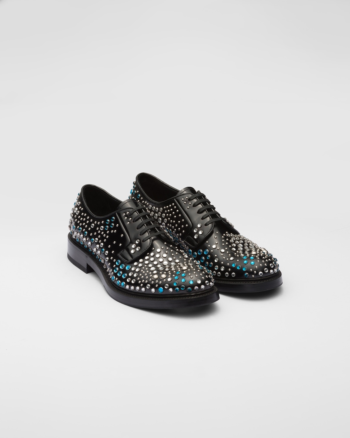 Brushed leather derby shoes with studs and rhinestones - 2