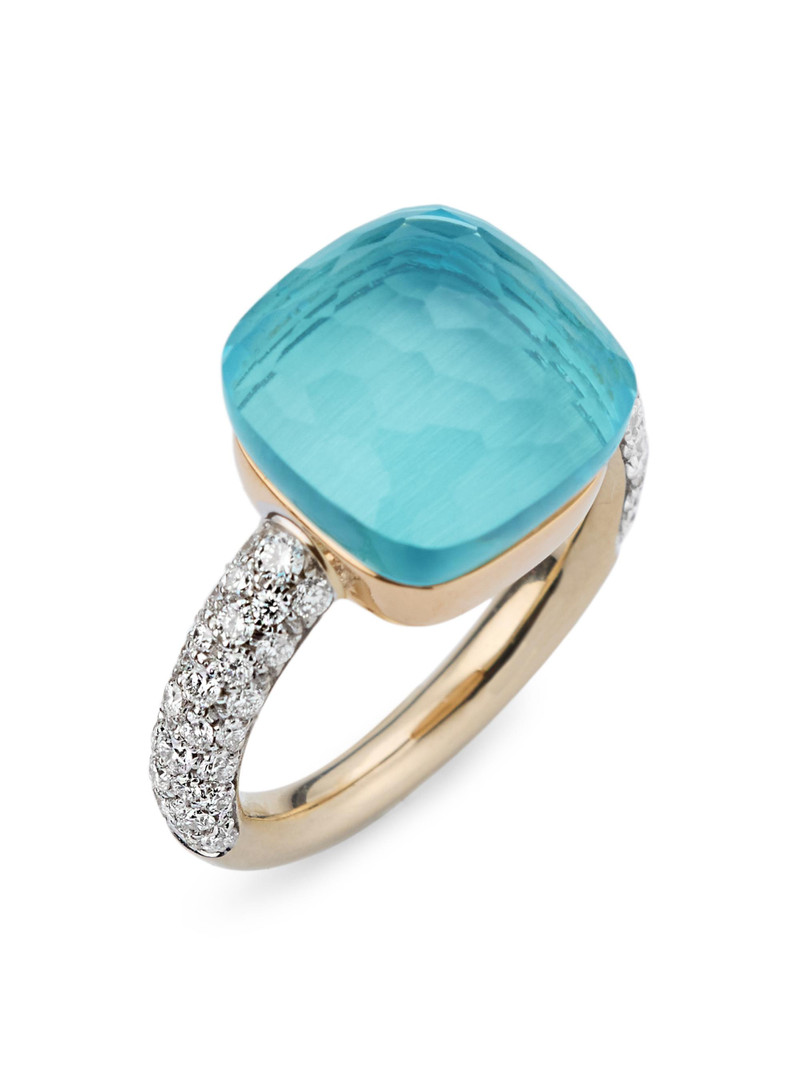 Women's Nudo Two-Tone 18K Gold, Sky Blue Topaz & 0.70 TCW Diamond Ring - Rose White Gold 1