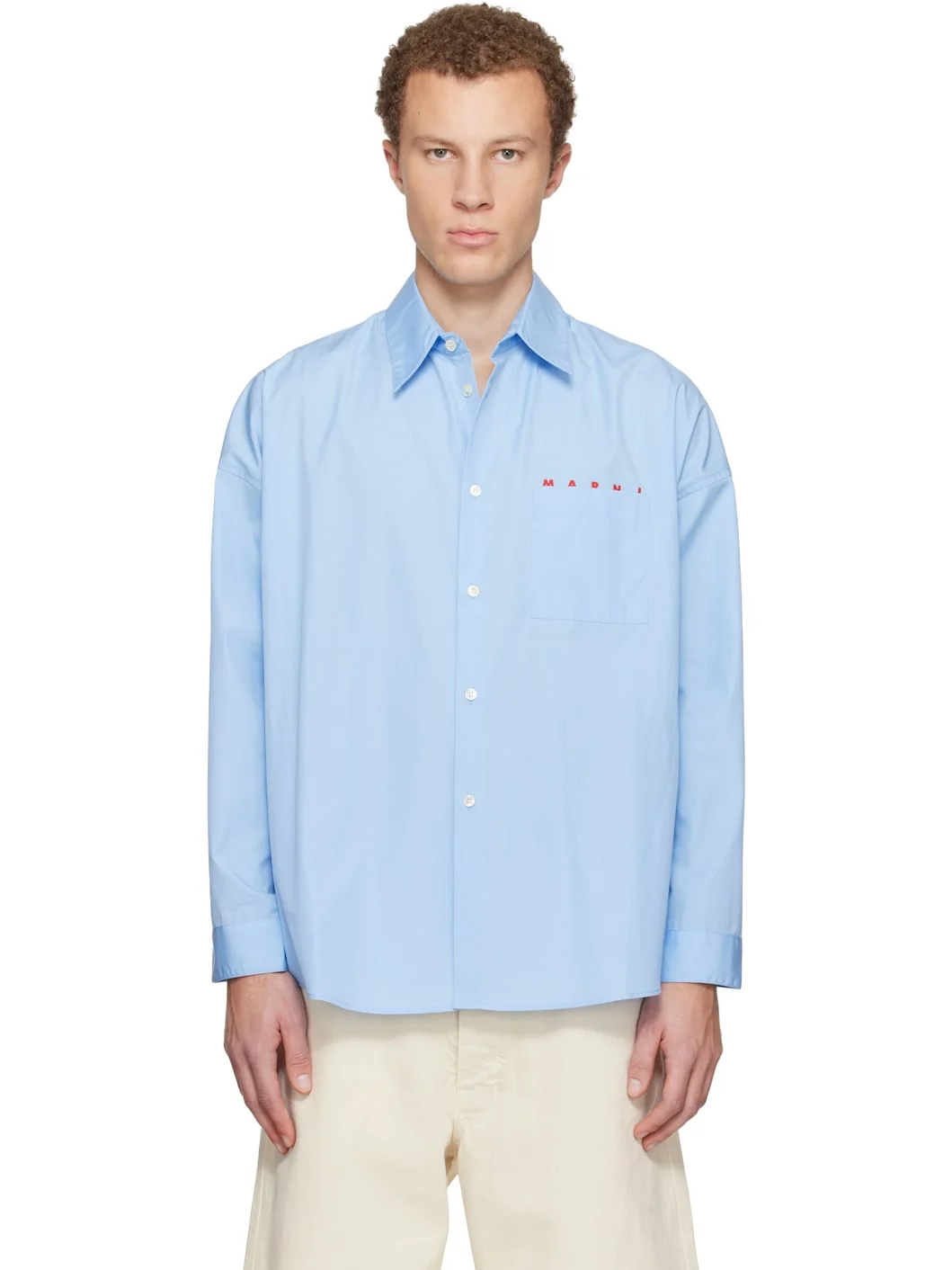 Blue Peeping Marni Logo Organic Poplin Shirt - 1
