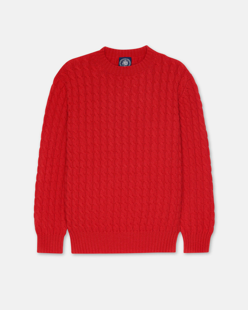 J. PRESS MADE-IN-SCOTLAND SCARLET CABLE KNIT CASHMERE SWEATER outlook