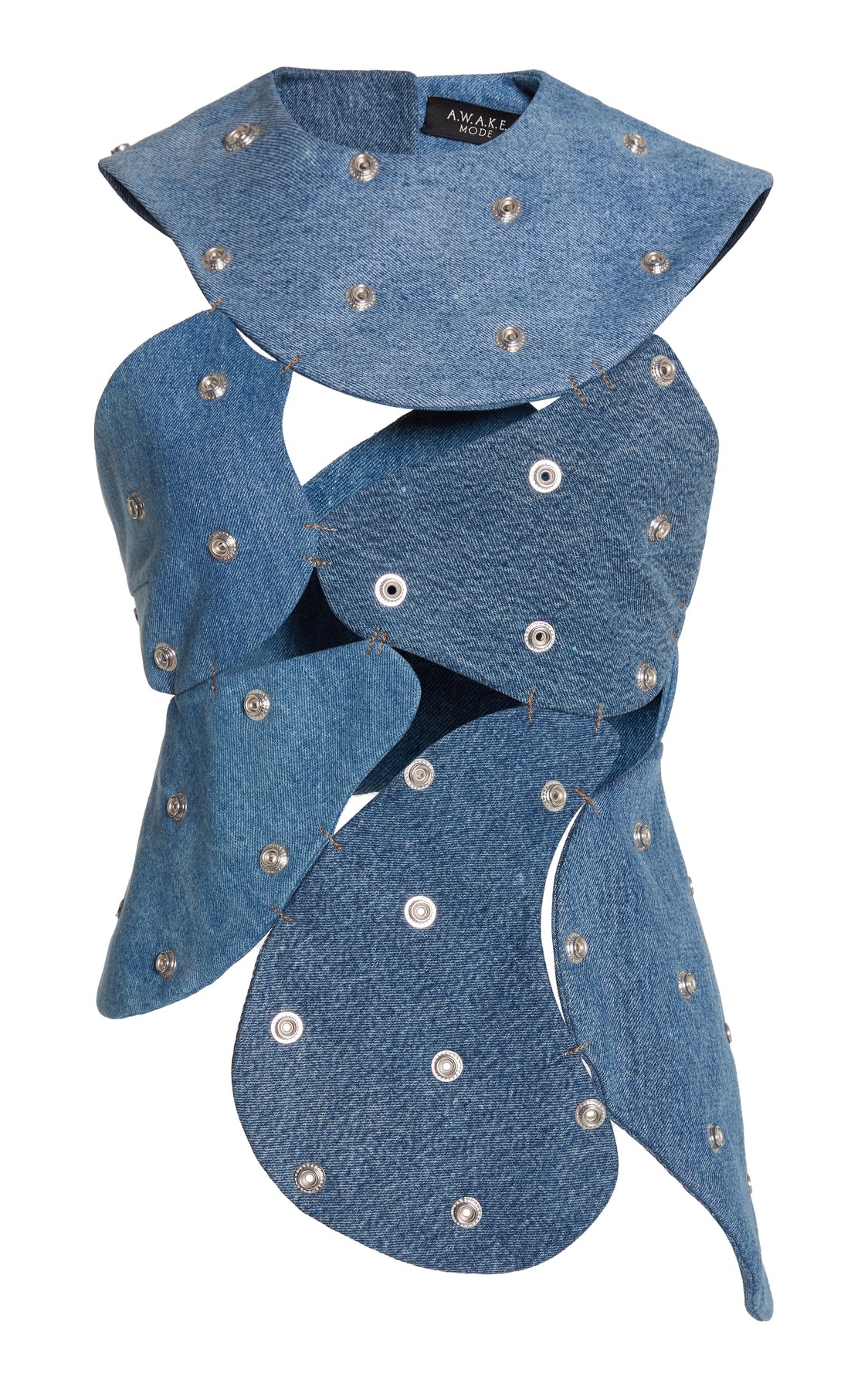 STUDDED UPCYCLED DENIM ISLAND TOP BLUE DENIM - 7