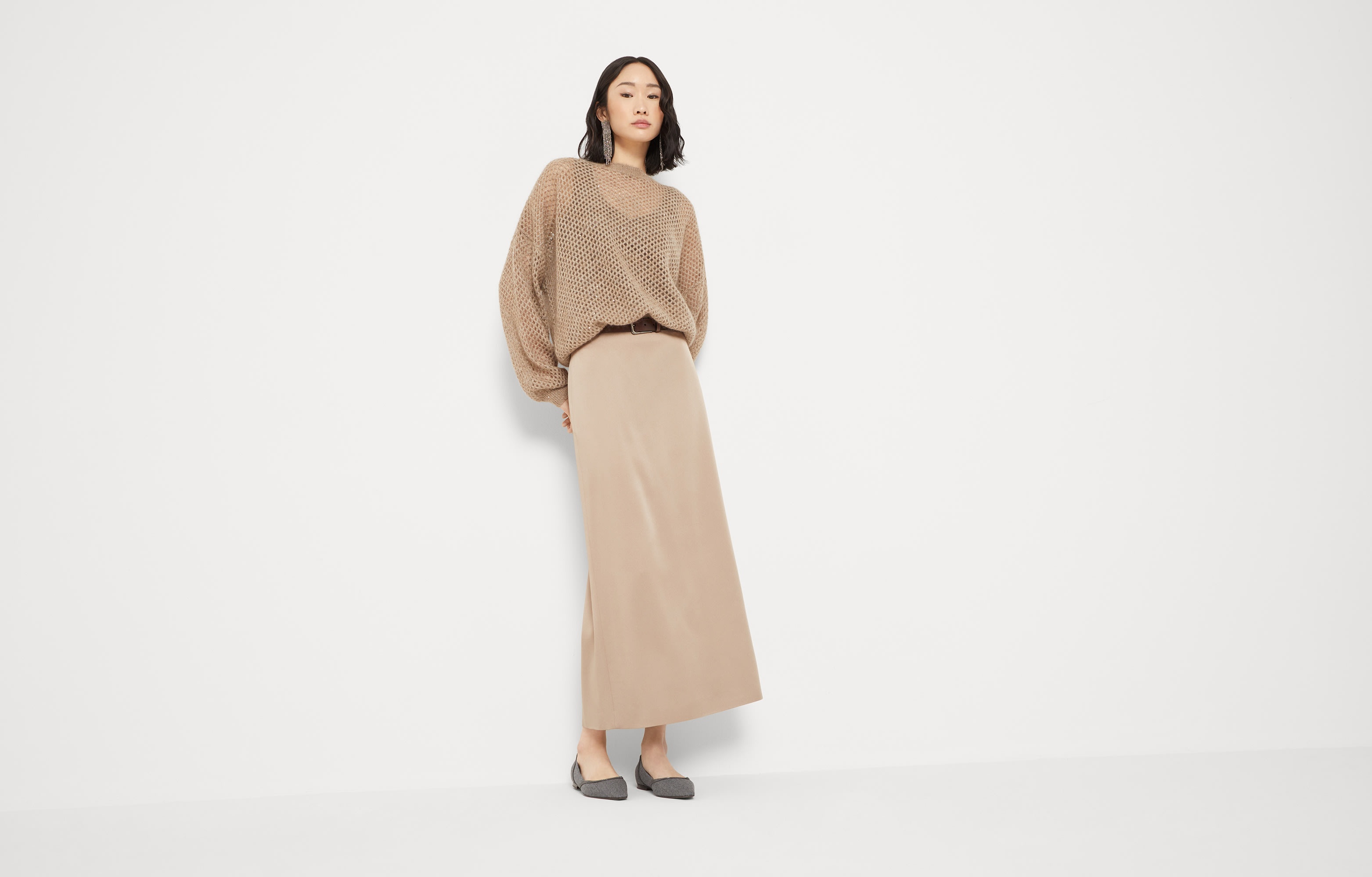 Satin cady long column skirt - 5
