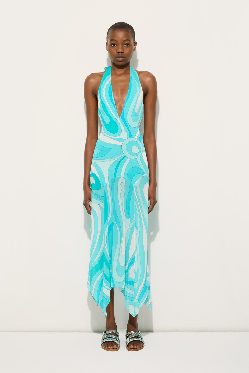 PUCCI MARMO PRINT V-NECK DRESS WITH ASYMMETRICAL HEM outlook