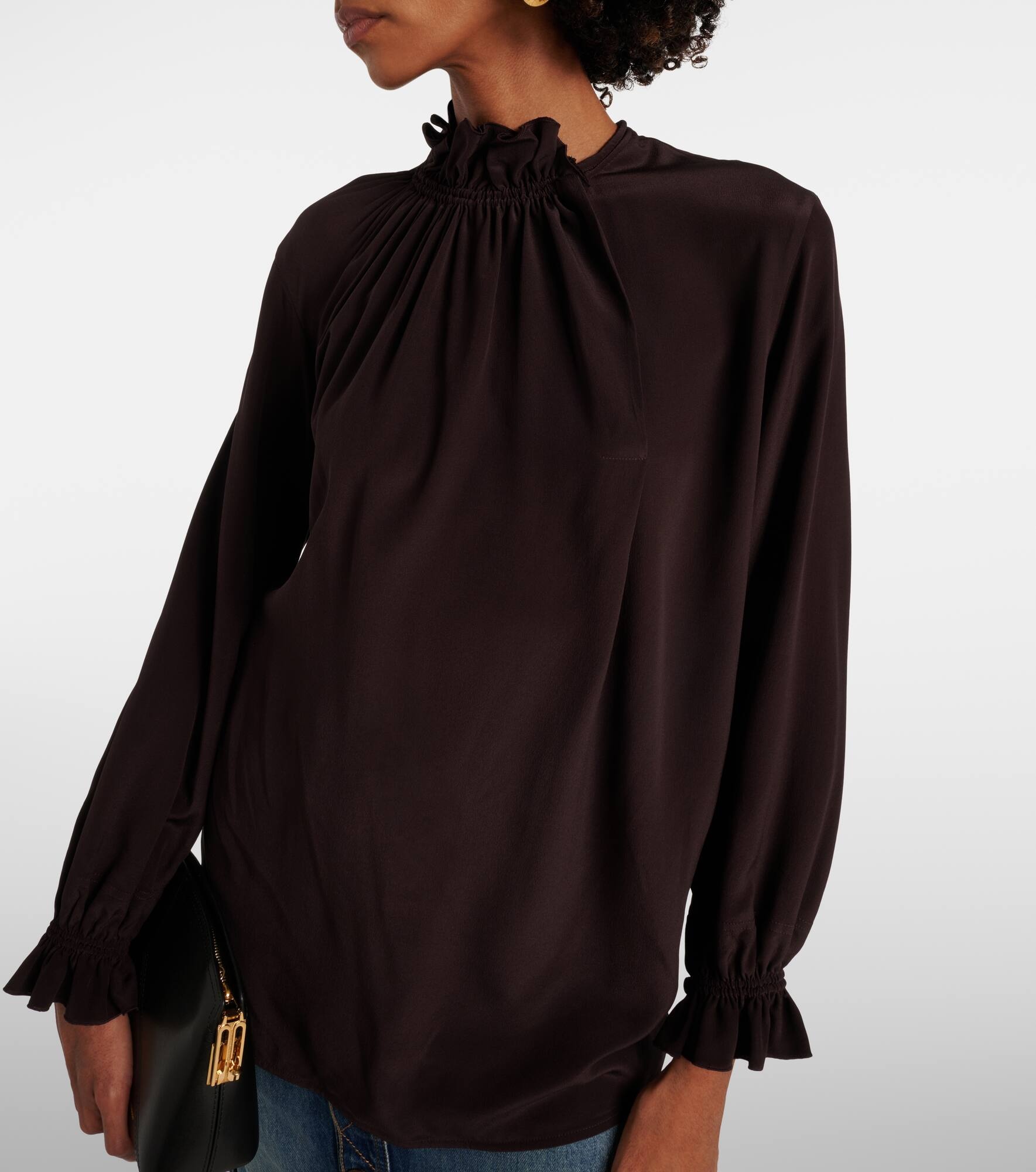 Ruffled silk crêpe de chine top - 4
