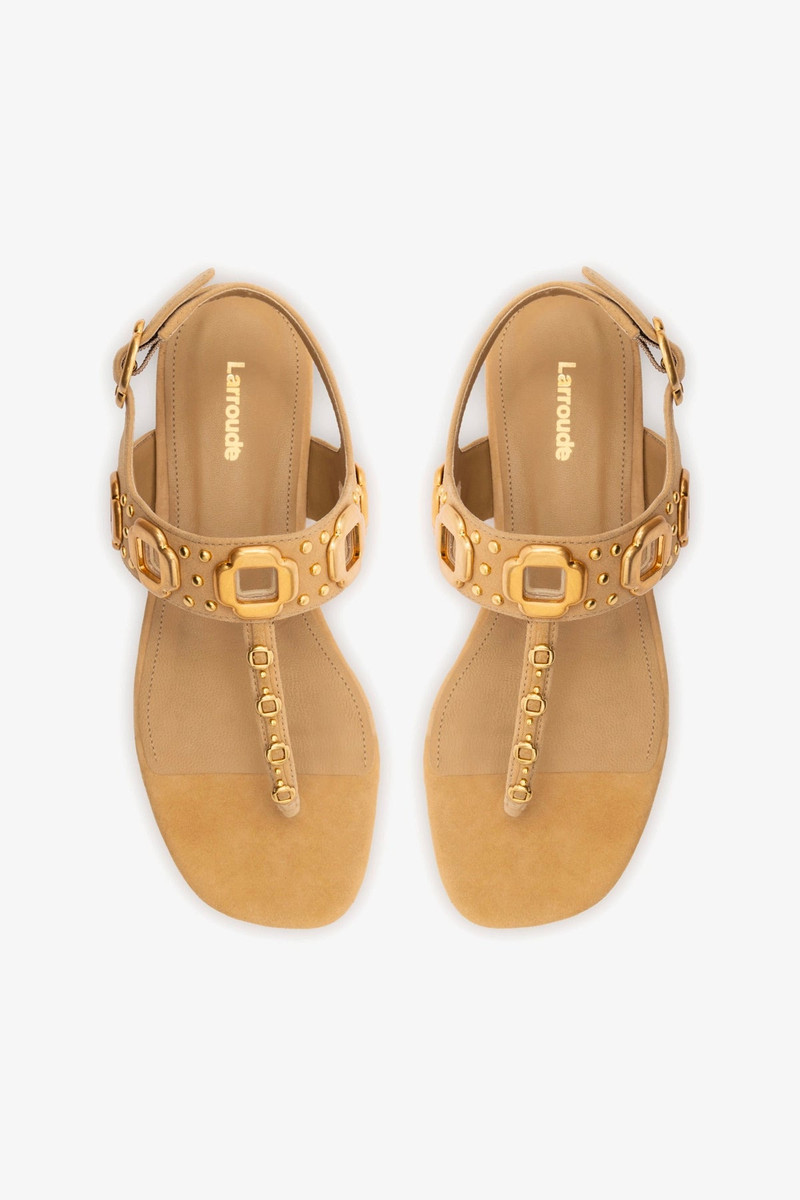 Milan Studs Thong Sandal In Peanut Suede 4