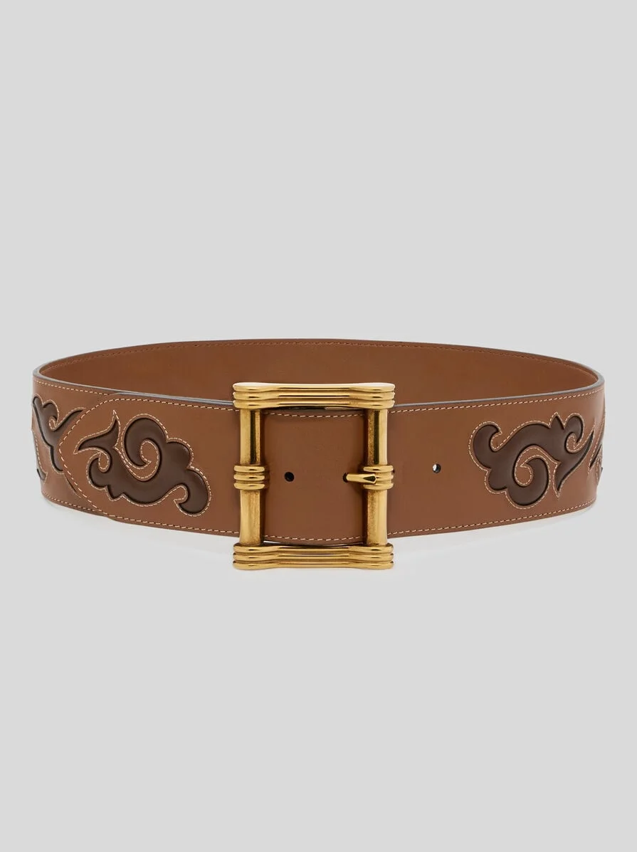 LEATHER BELT WITH TEXAN EMBROIDERY - 1