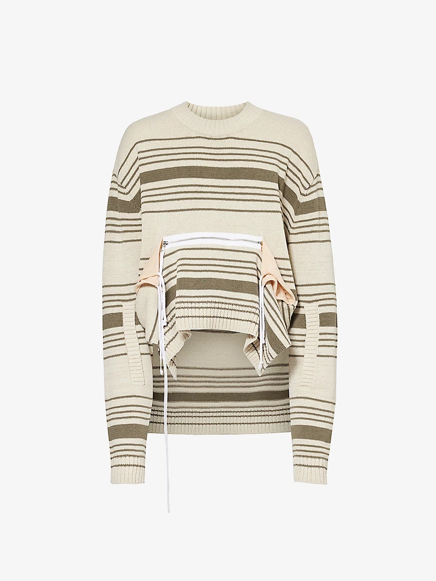 Zipped-panel striped cotton-blend jumper - 1
