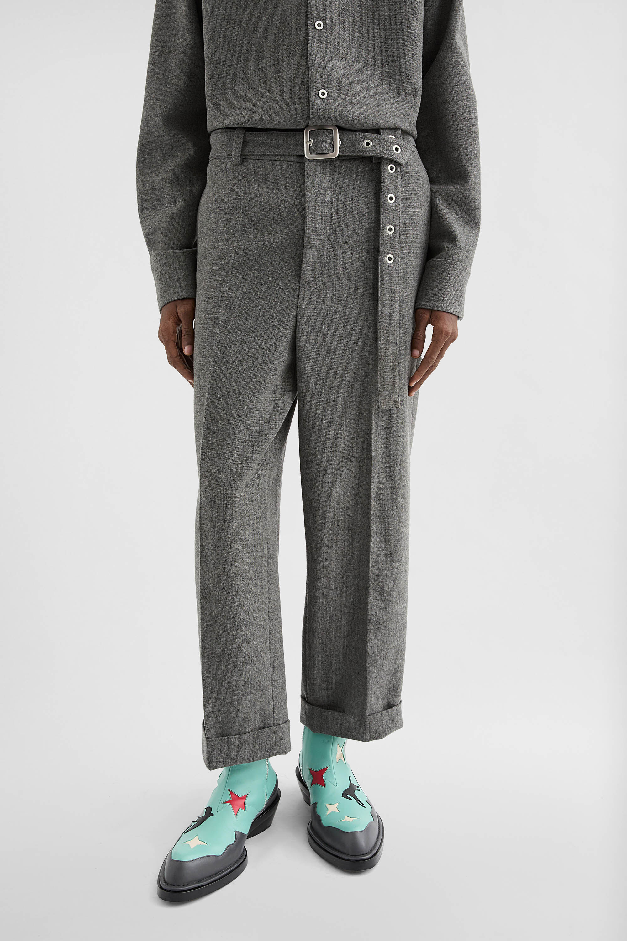 Wool Canvas Belted Trousers - 6