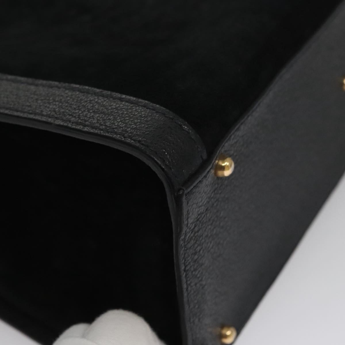 GUCCI Bamboo Hand Bag Suede Leather Black - 10