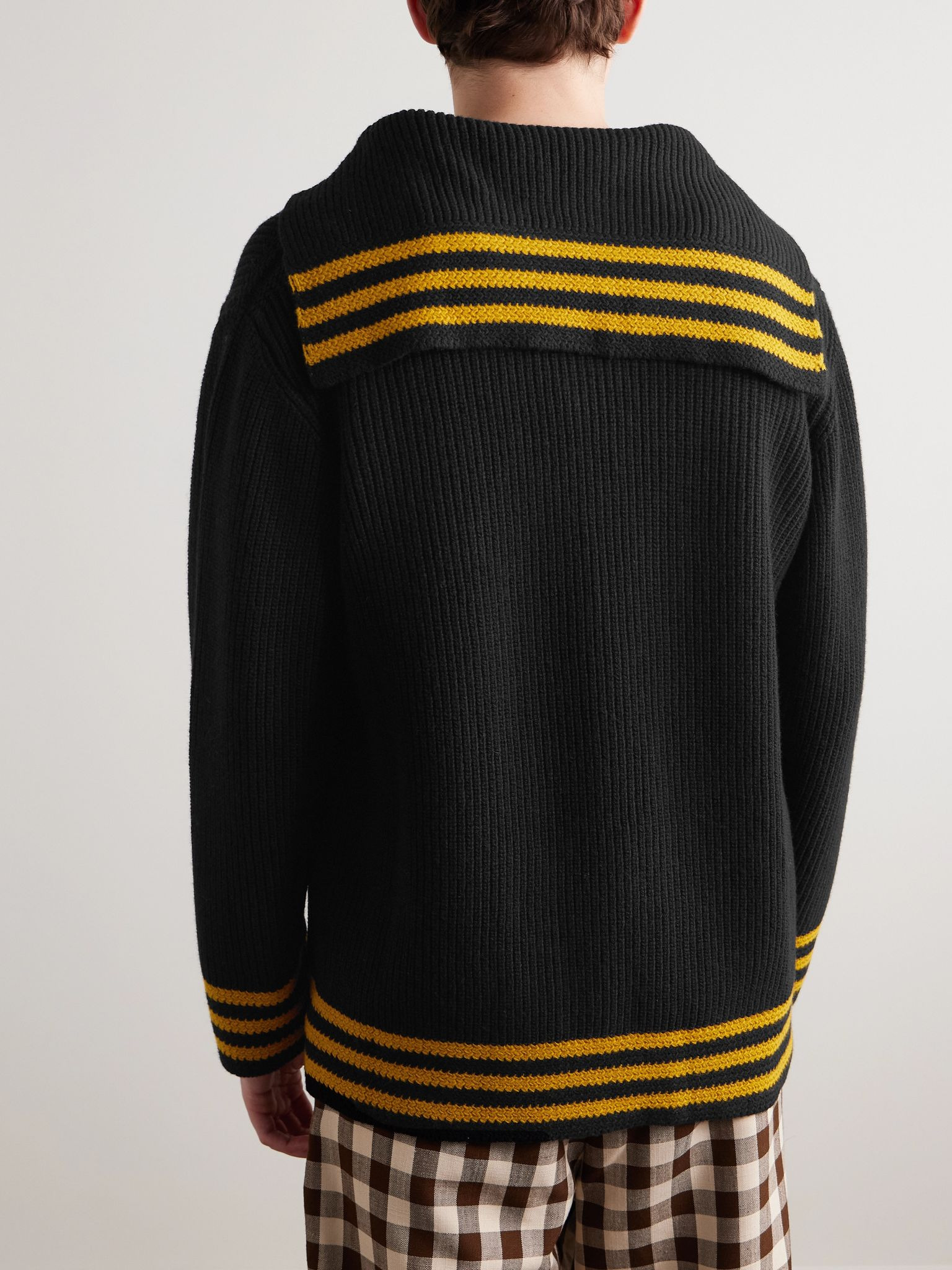 Deck Striped Ribbed Wool Sweater Black - 3