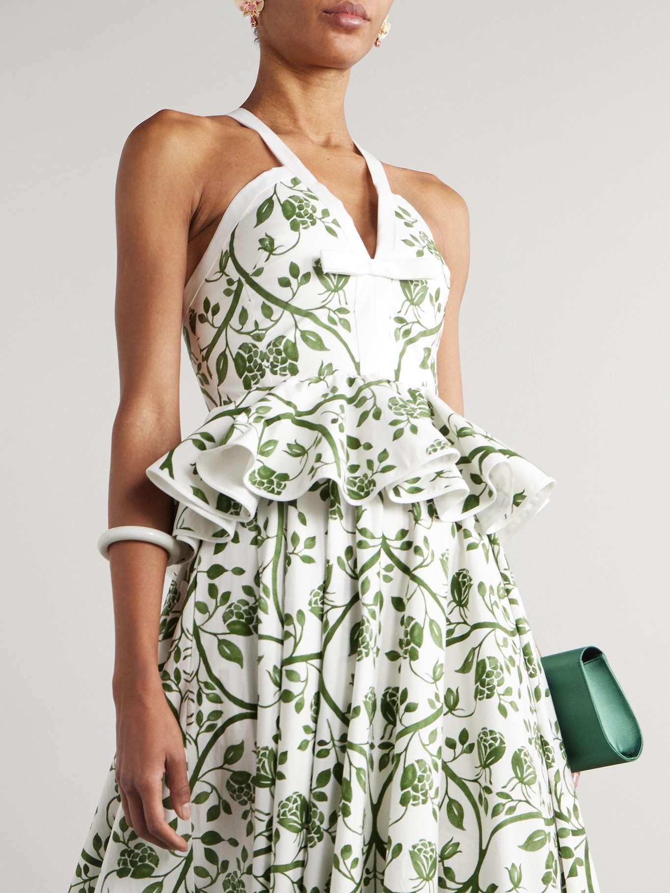 Floral-print cotton-poplin peplum maxi dress Green - 5