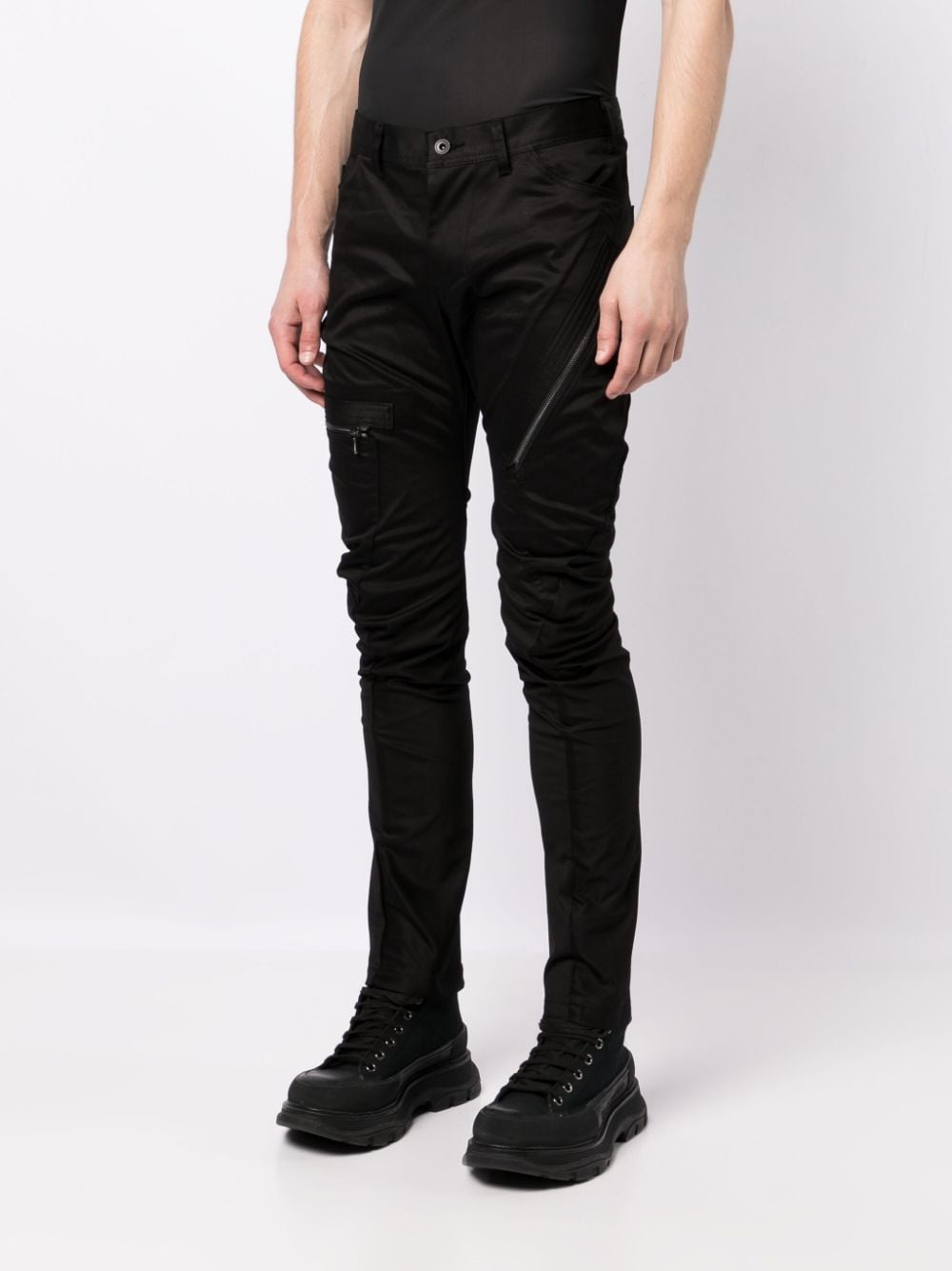 zip-pocket satin skinny trousers - 3