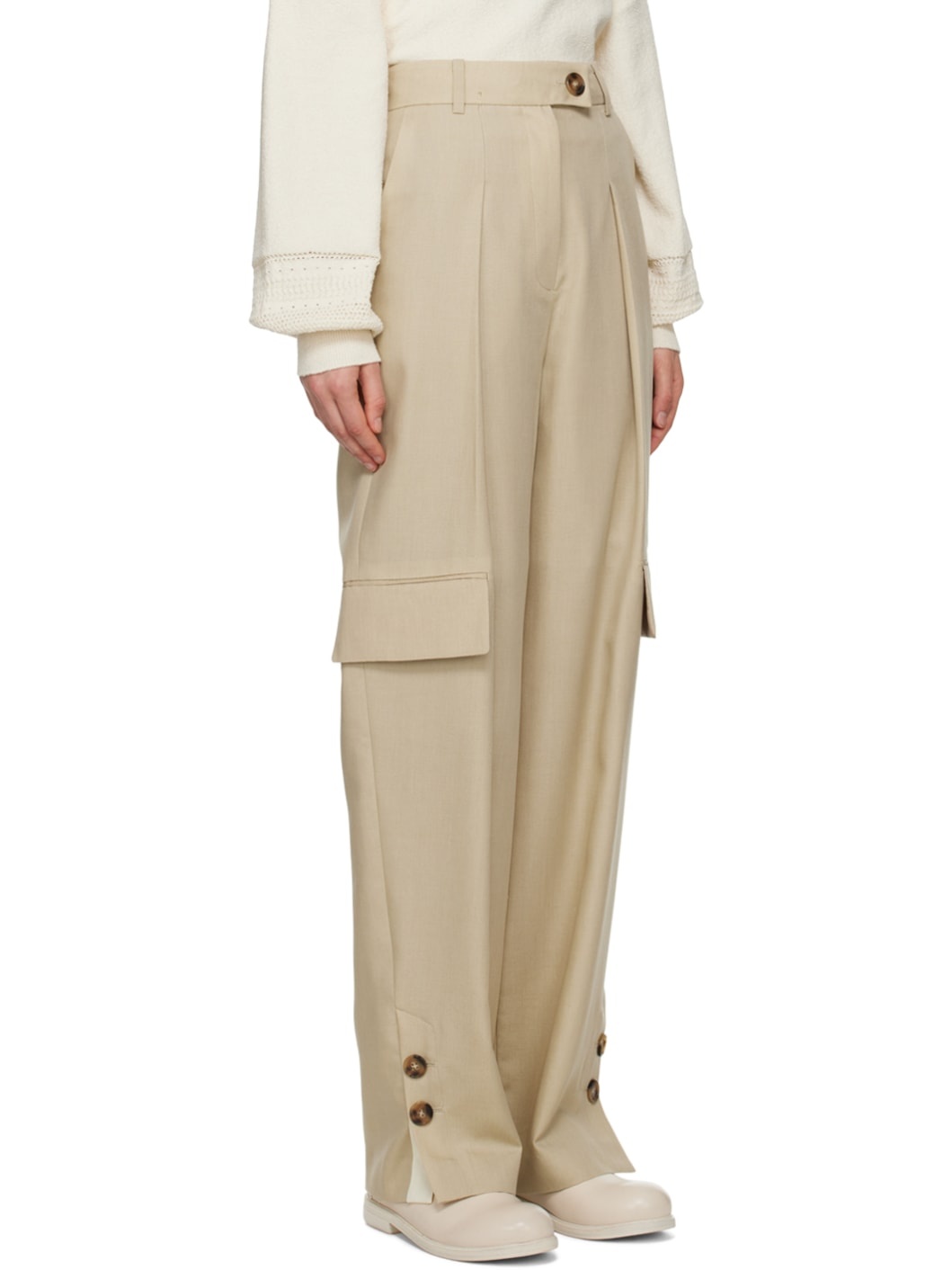 Beige Pleated Trousers - 2
