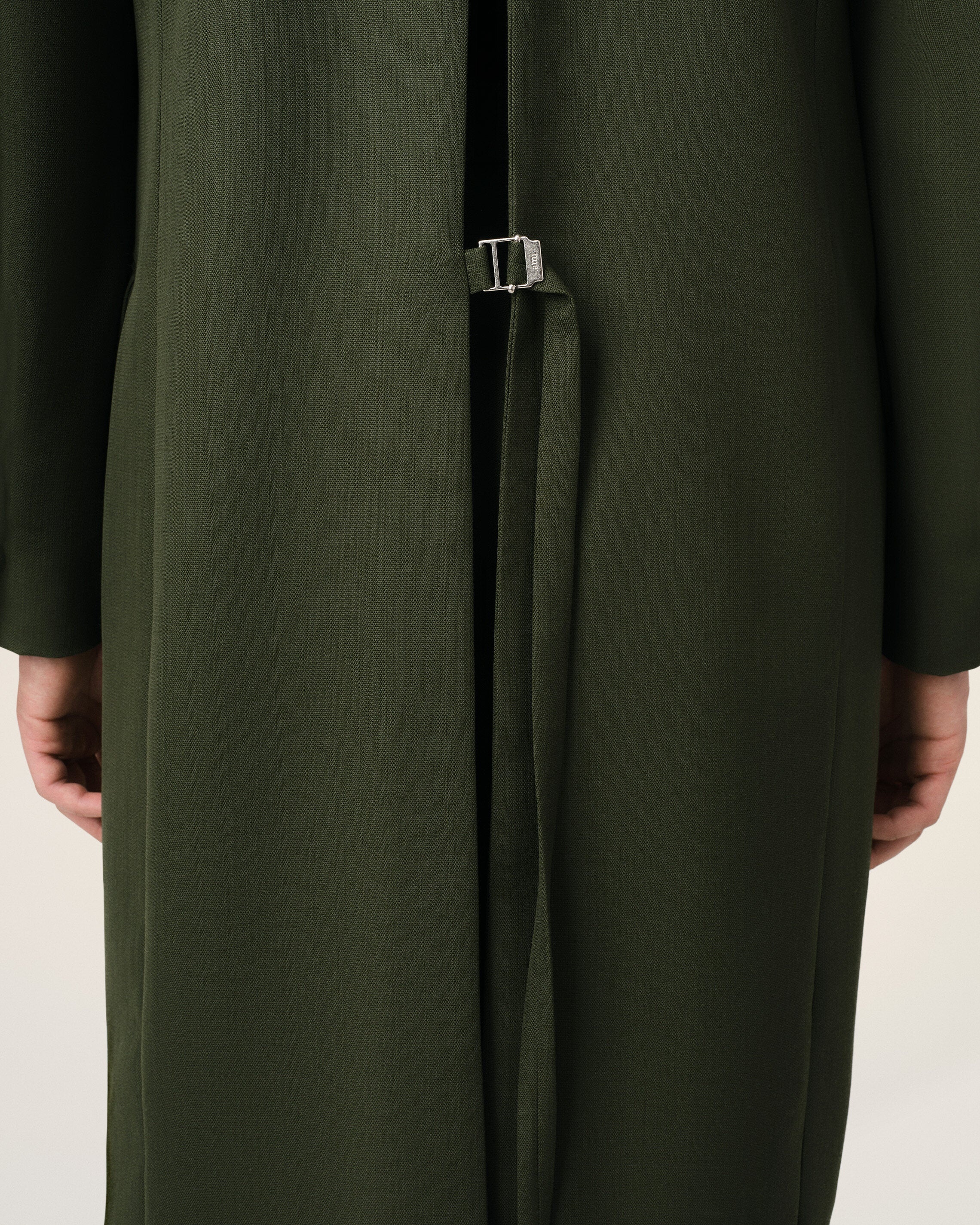 GREEN WOOL BACK SLIT LONG COAT - 4