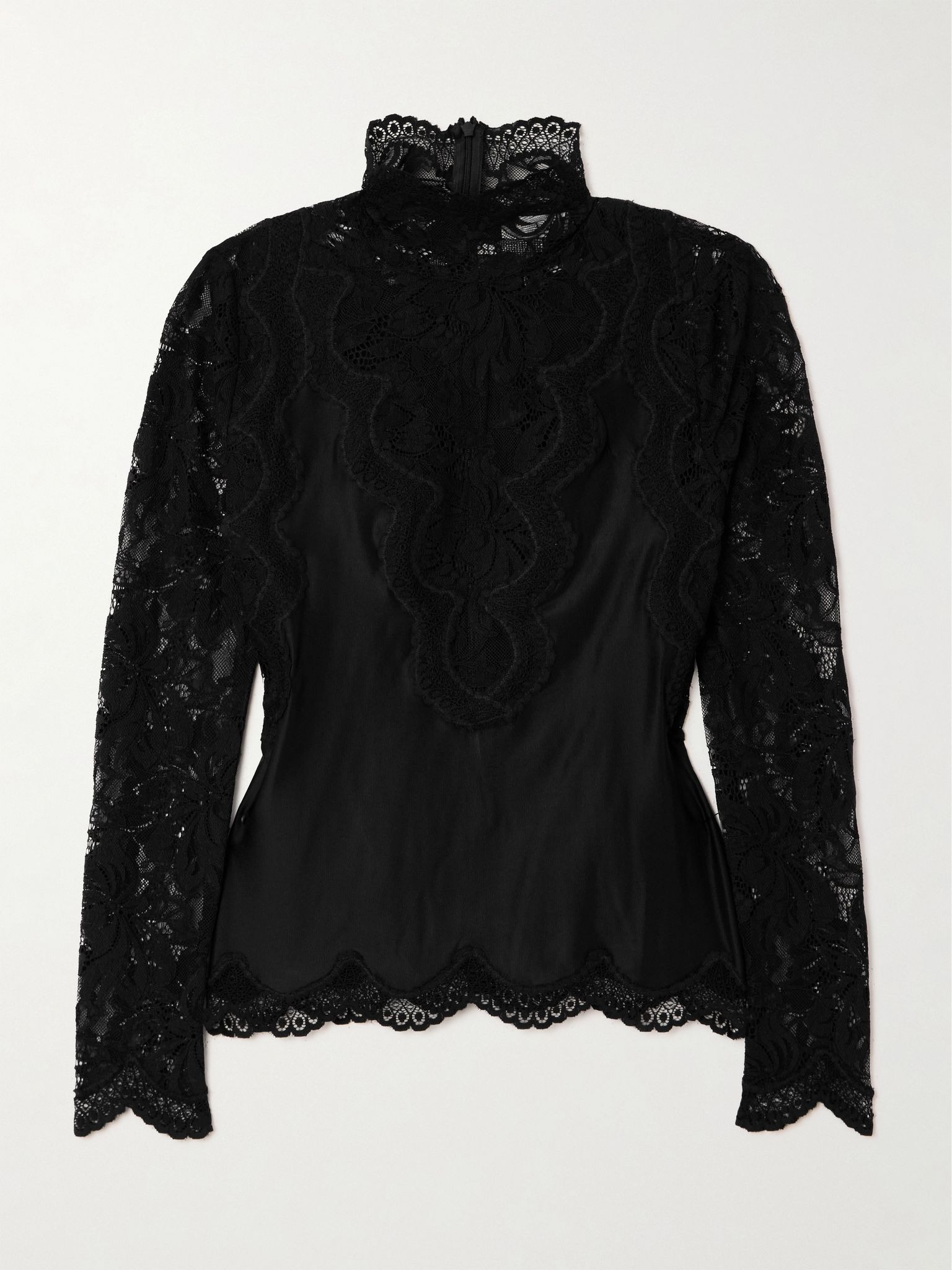 Lace and satin turtleneck top Black - 1