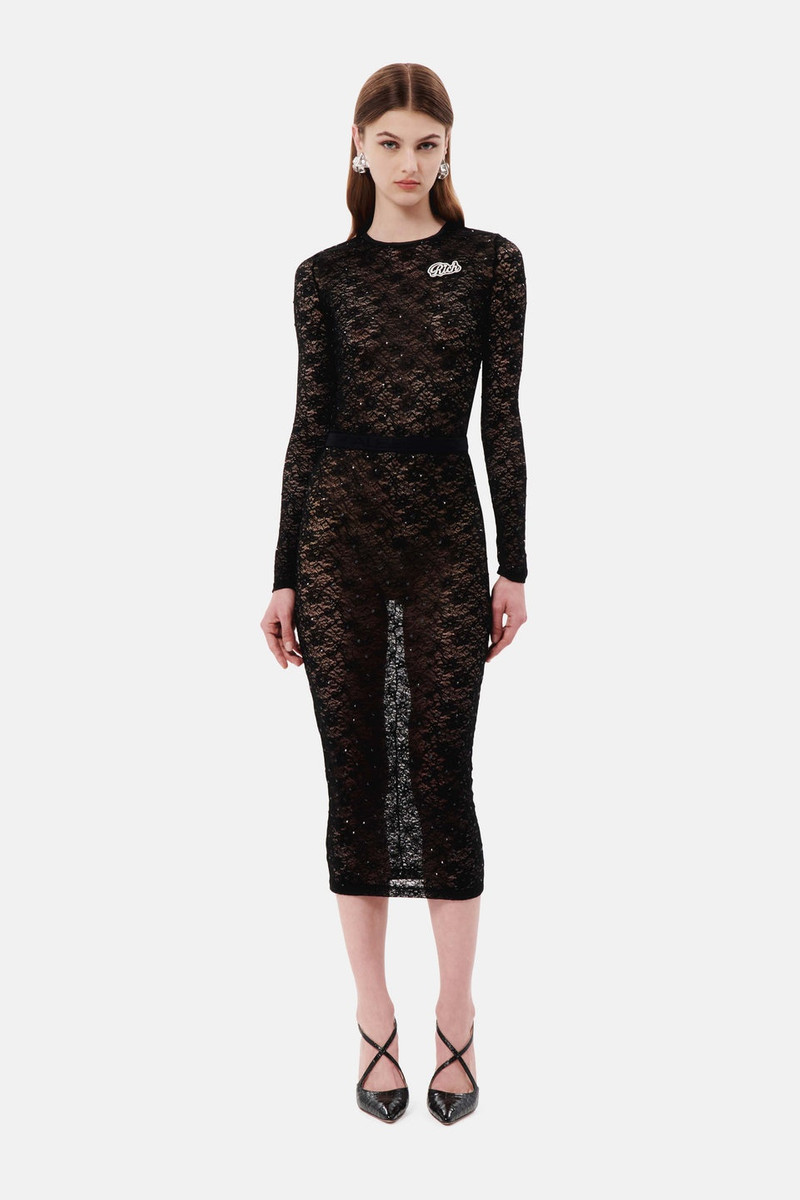 Alessandra Rich STRETCH LACE MIDI SKIRT WITH HOTFIX outlook