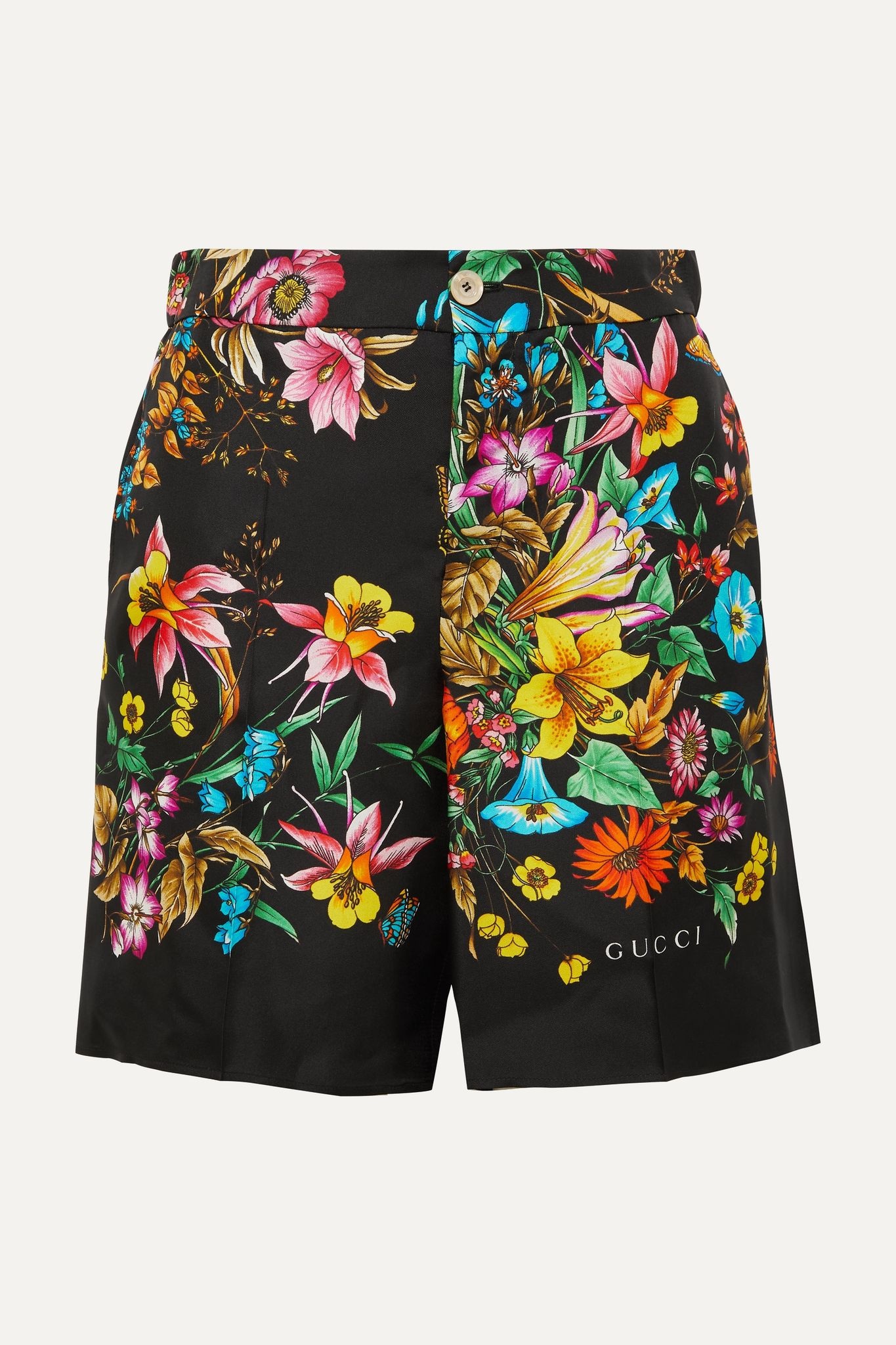 Floral-print silk-twill shorts - 1