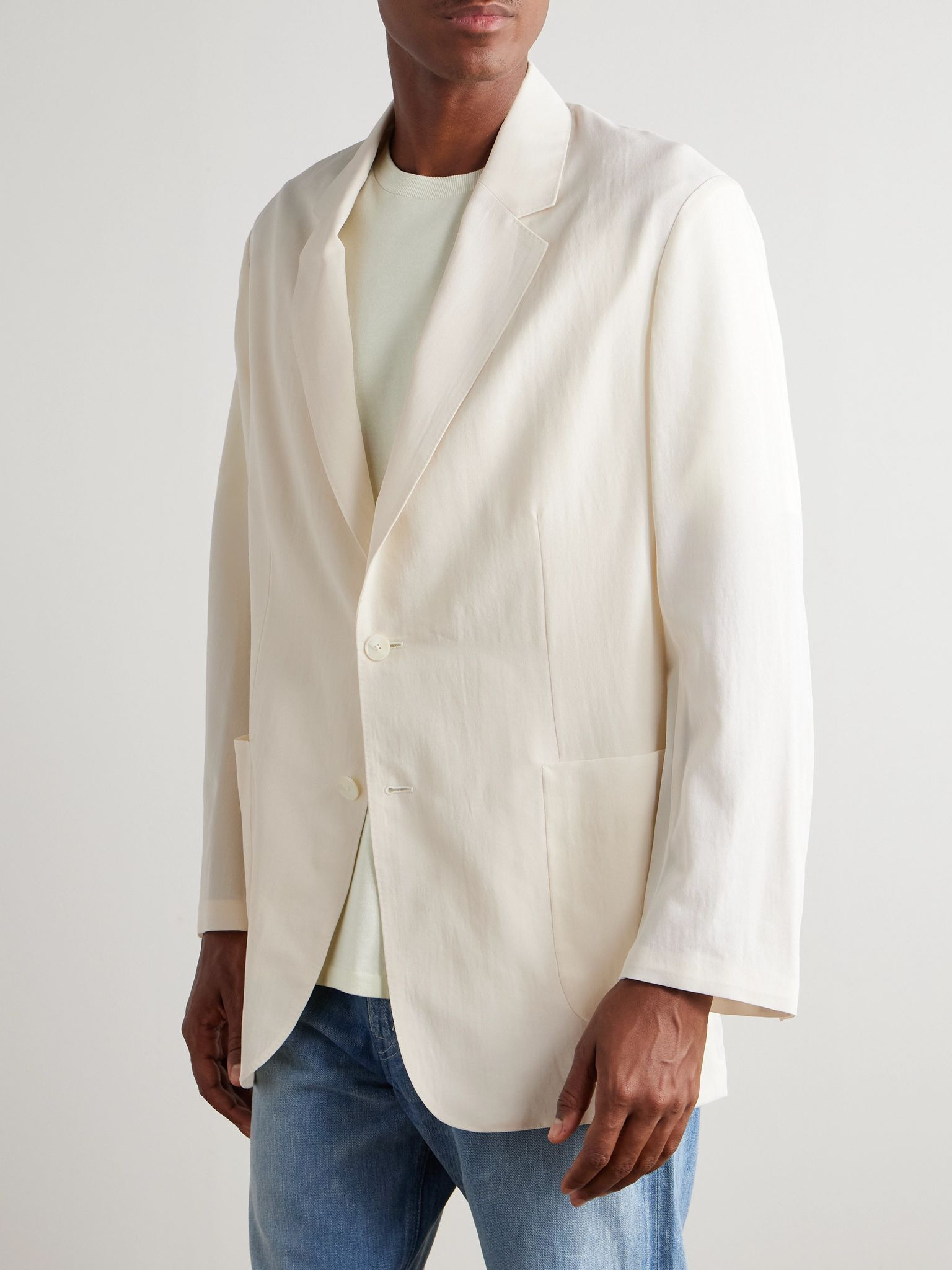 Oversized Cotton and Wool-Blend Gabardine Blazer Cream - 3