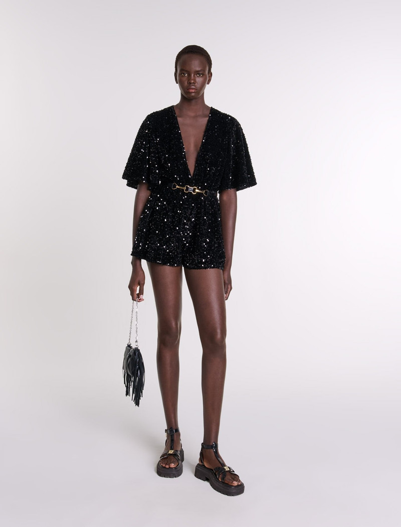 maje Sequinned velvet playsuit outlook