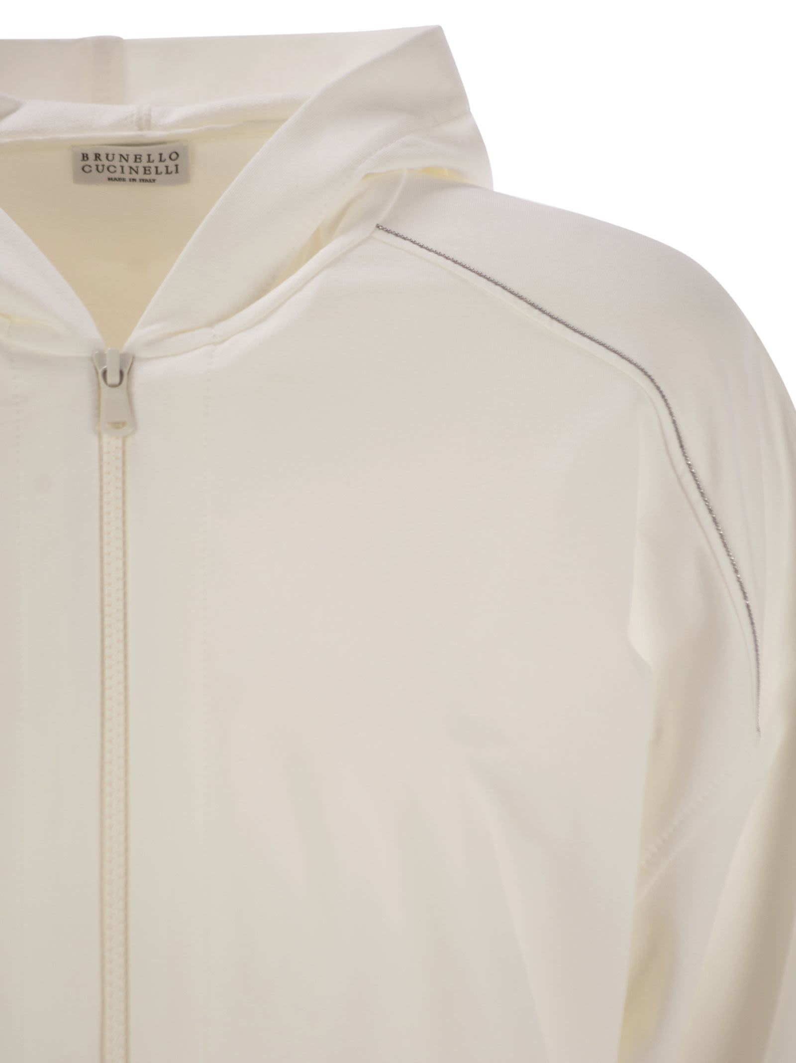 Brunello Cucinelli Women Lightweight Stretch Cotton Fleece Topwear With Zip, Hood And Shiny Trims - 4