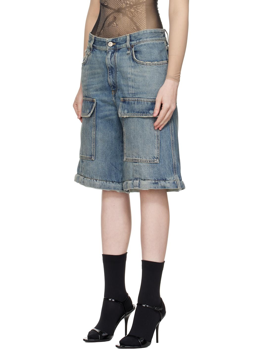 Blue Flared Cargo Jeans - 4