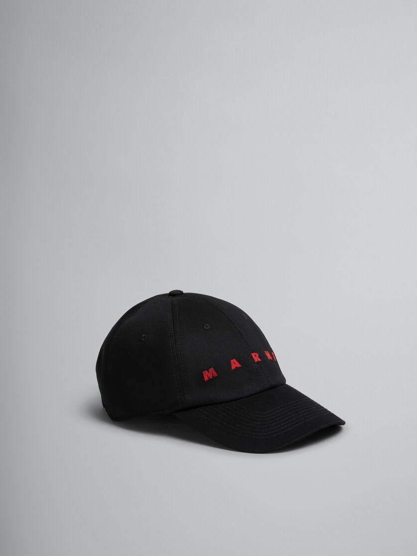 Marni BLACK ORGANIC GABARDINE BASEBALL CAP WITH EMBROIDERED