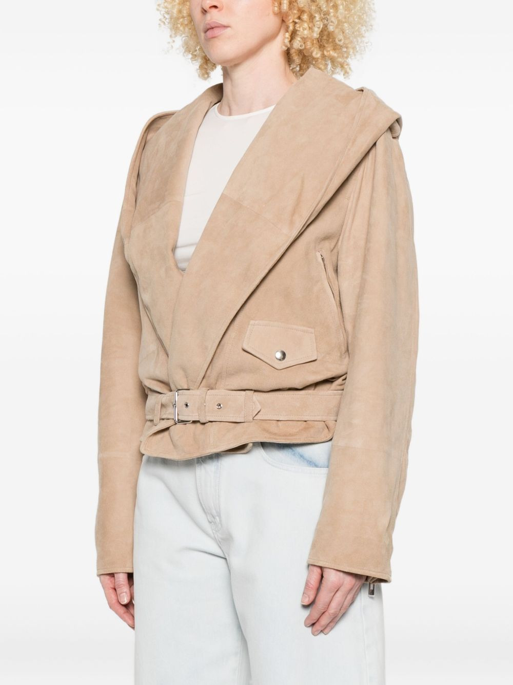 hooded belted suede jacket - 3