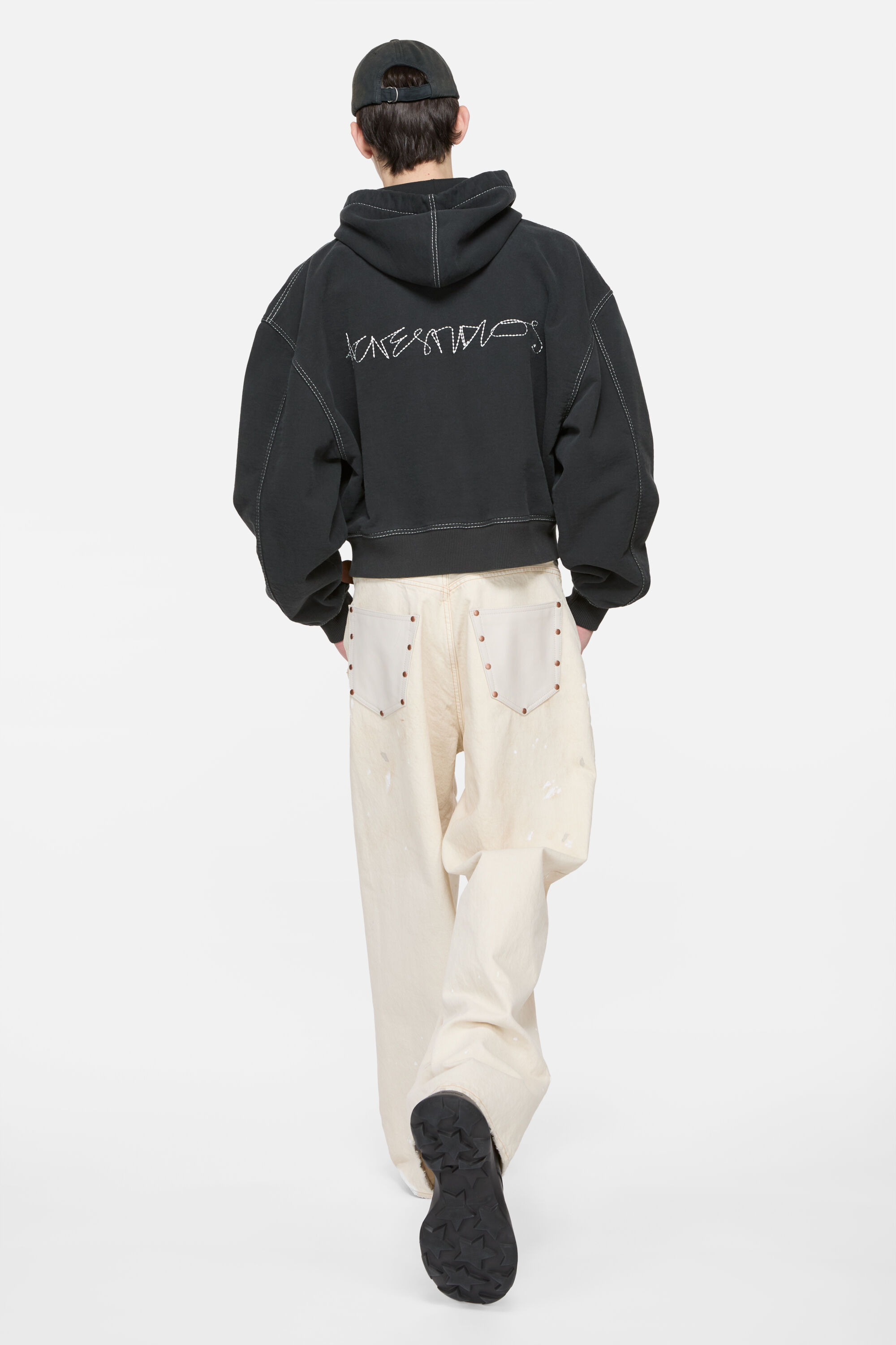 Hooded zip-up sweater - Faded black - 4