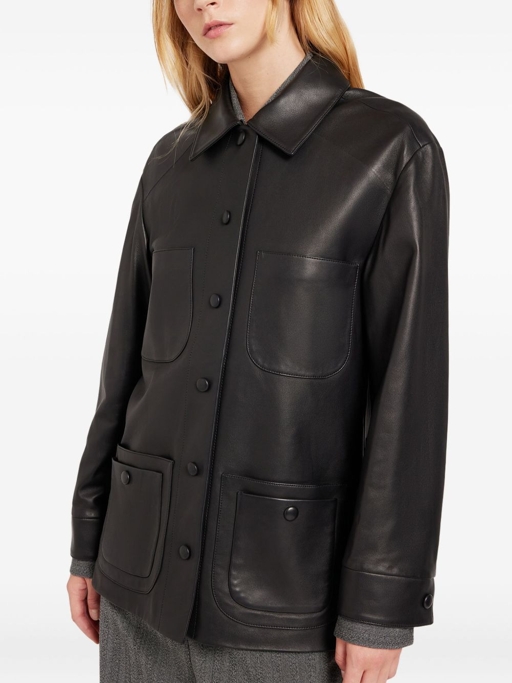 button-fastening leather jacket - 4