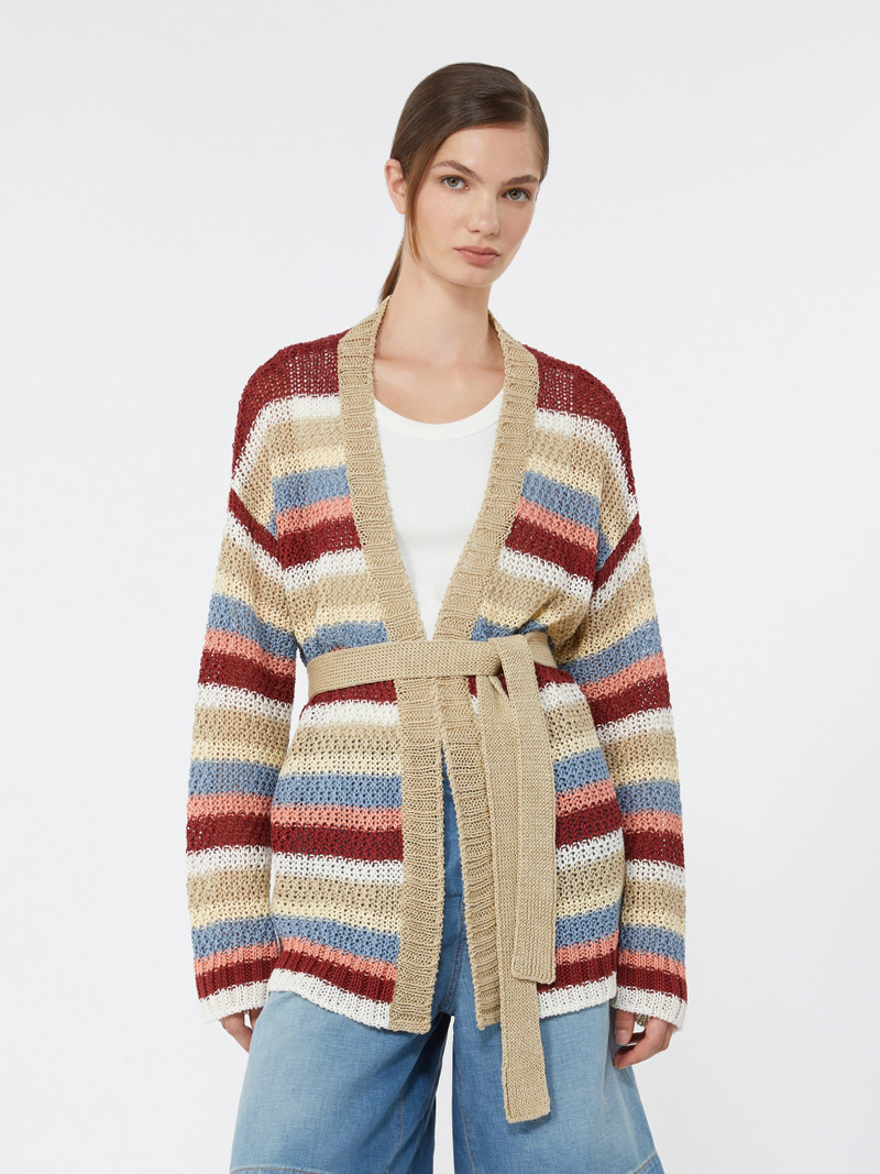 BONITO Linen yarn cardigan with belt - CHERRY 3