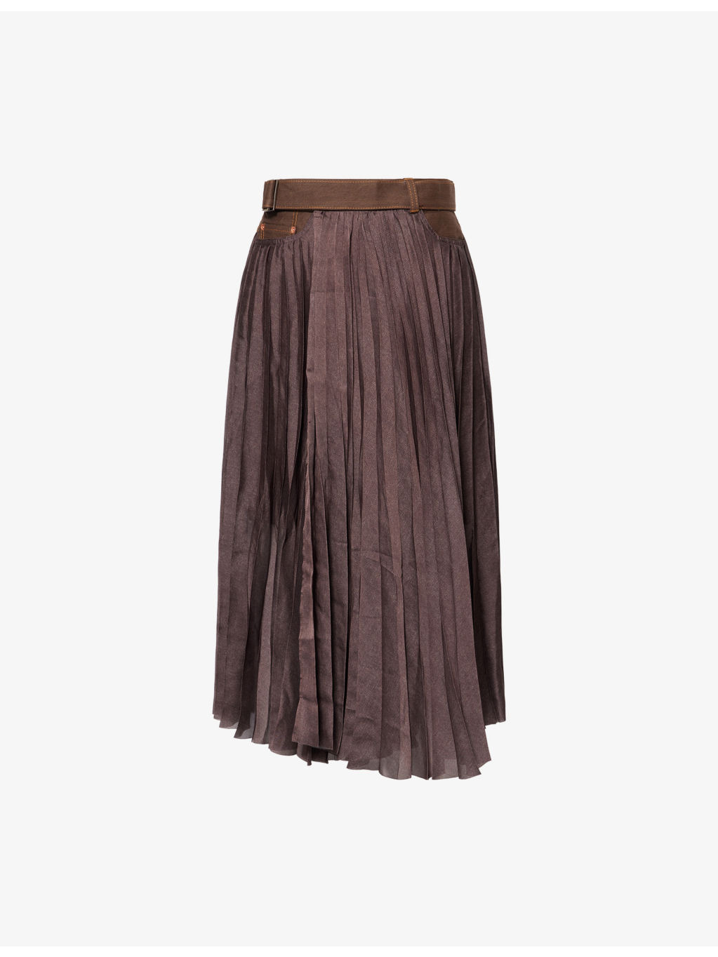Pleated High-Waist Woven Midi Skirt - 1