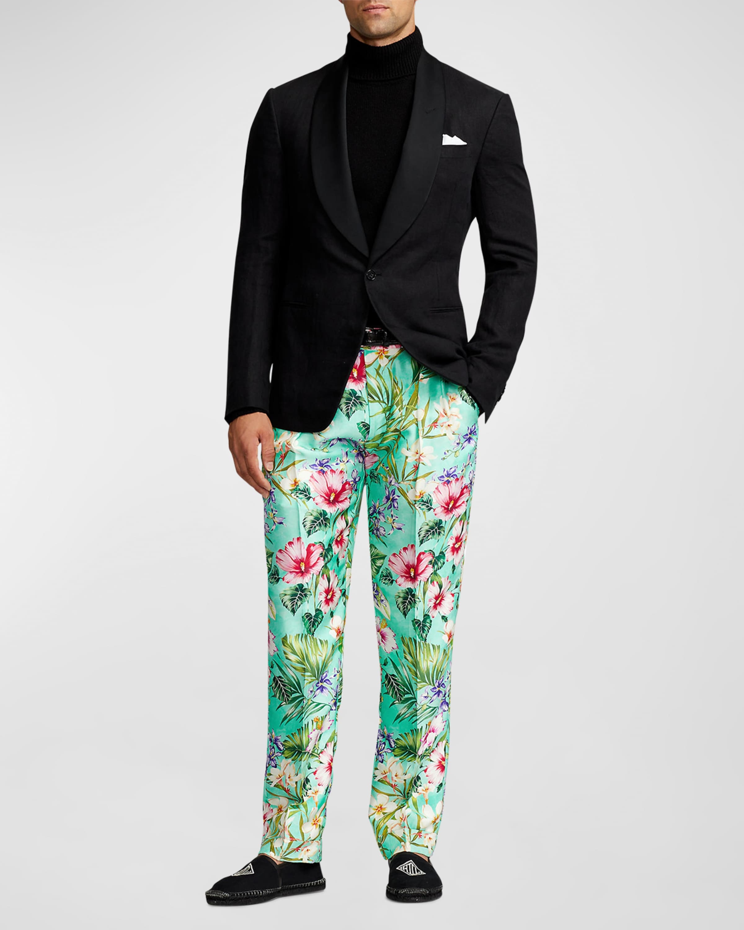 Men's Glenn Palmetto Hand-Tailored Floral Silk Trousers - 5
