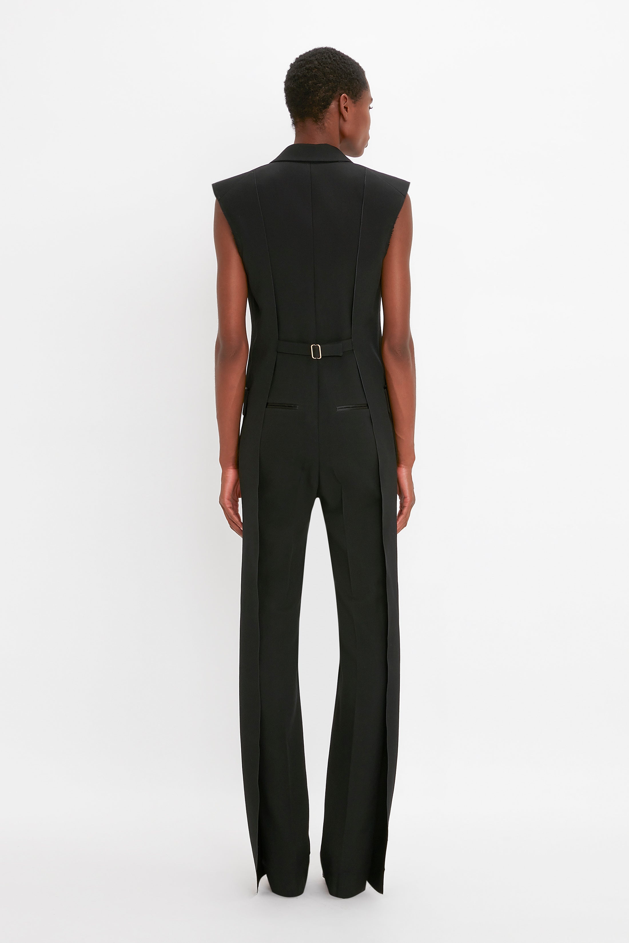 Sleeveless Tuxedo Jumpsuit in Black - 4